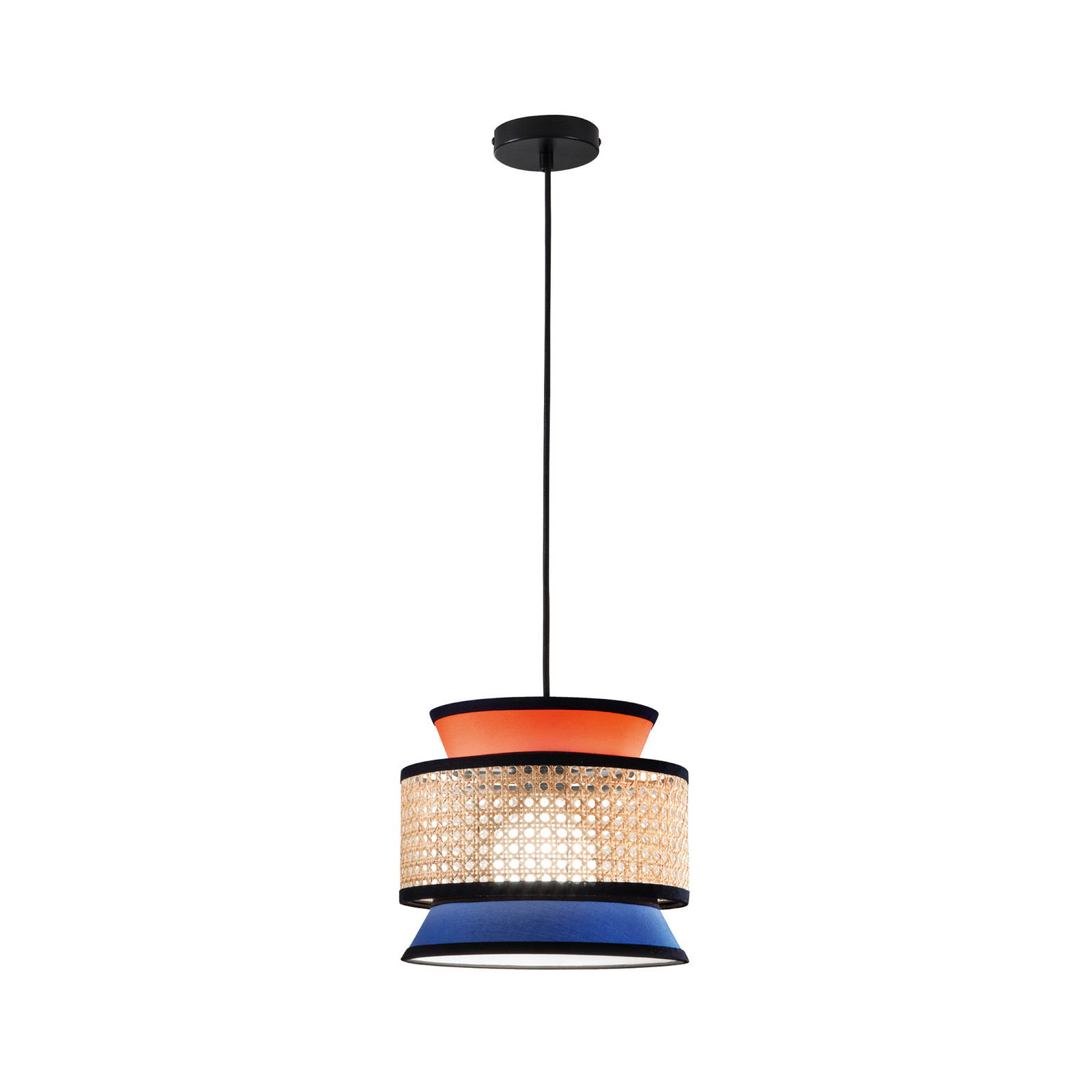 Luce Ambiente Design Lampă suspendată Gazebo portocaliu/albastru/natur Ø 26 cm țesătură/rattan - Camera de zi / sufragerie - portocaliu albastru natural - Țesătură / Textil