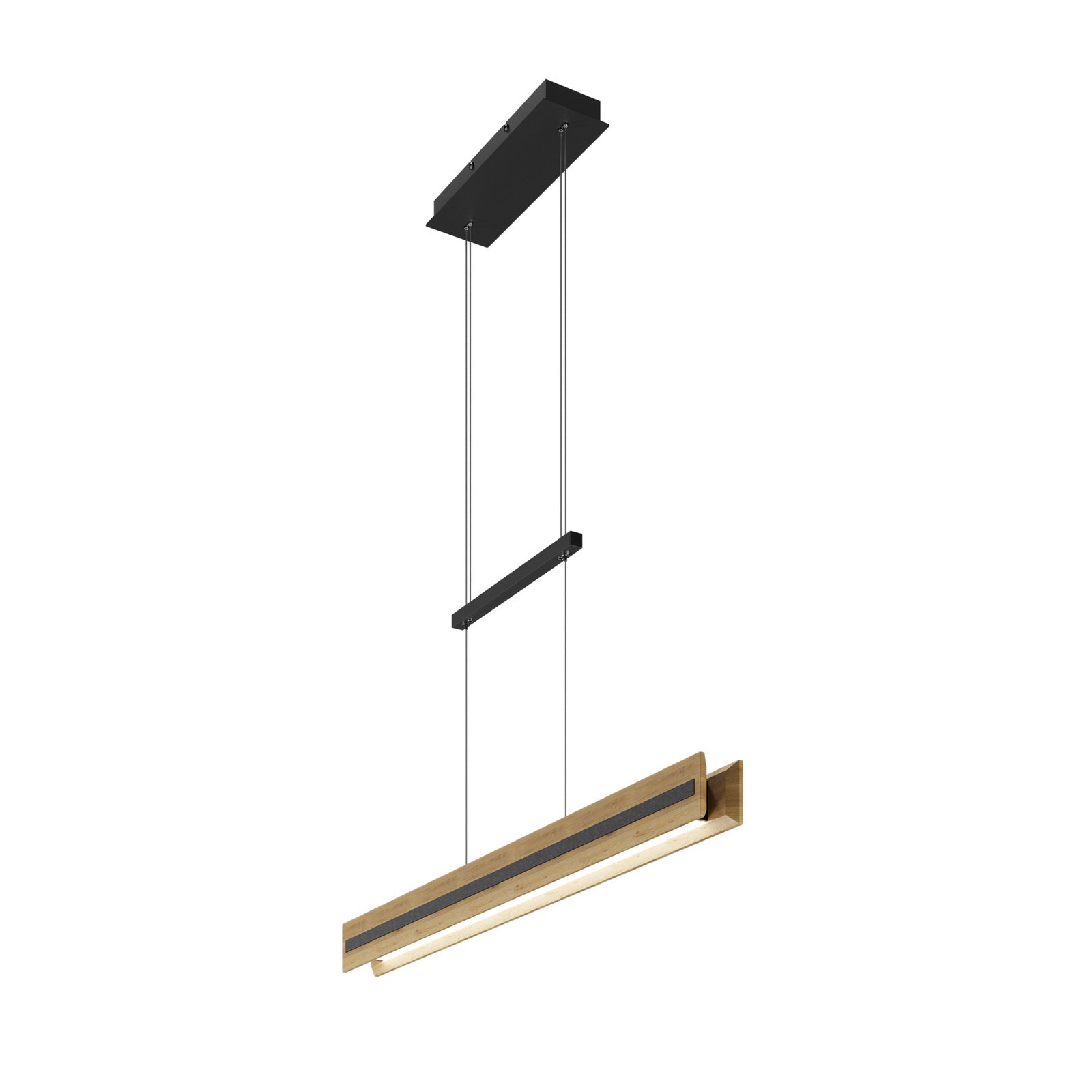 Candeeiro suspenso LED Chile S, carvalho/granito, comprimento 116 cm