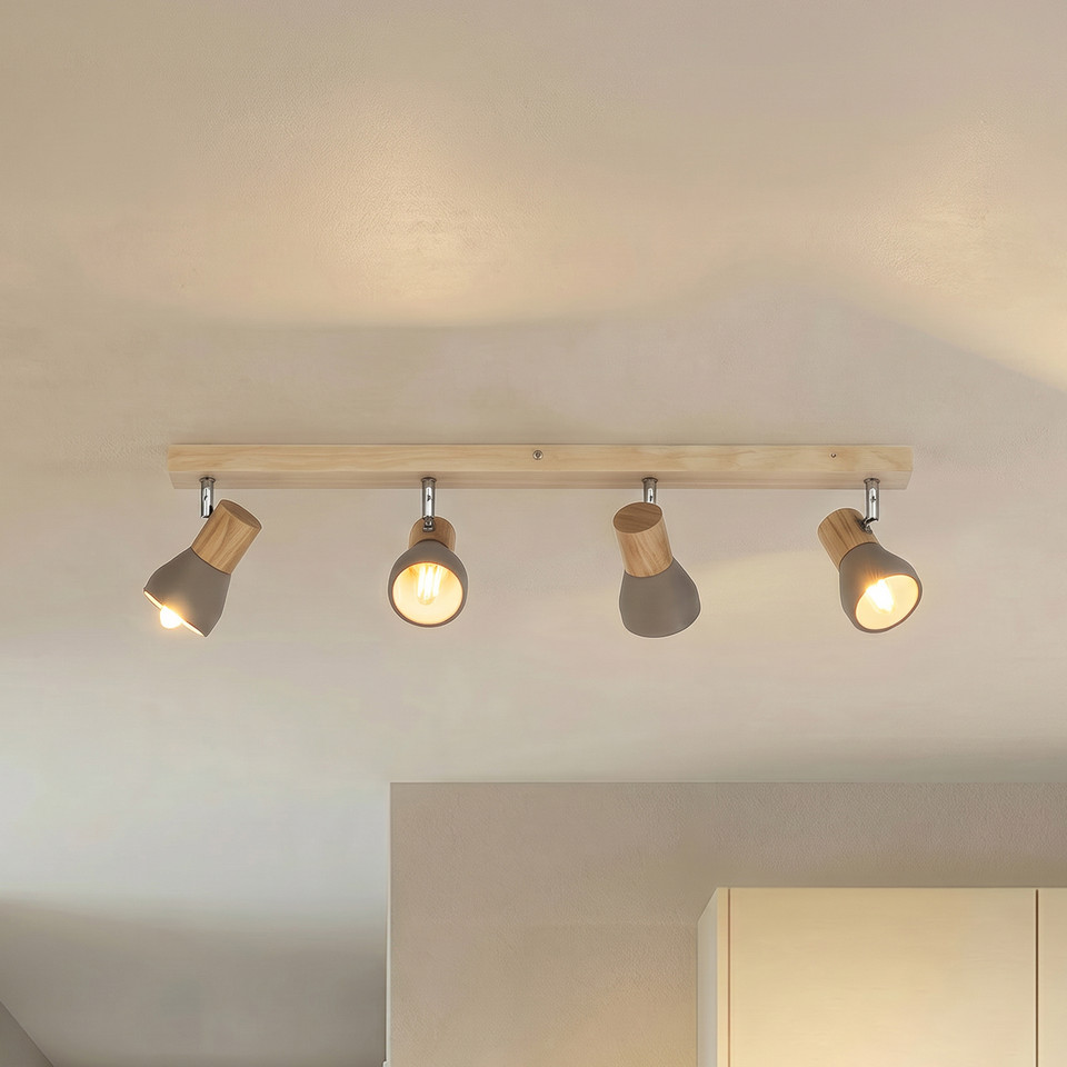 Lindby Filiz 4 Plafond Concrete/Wood, grå från Lindby