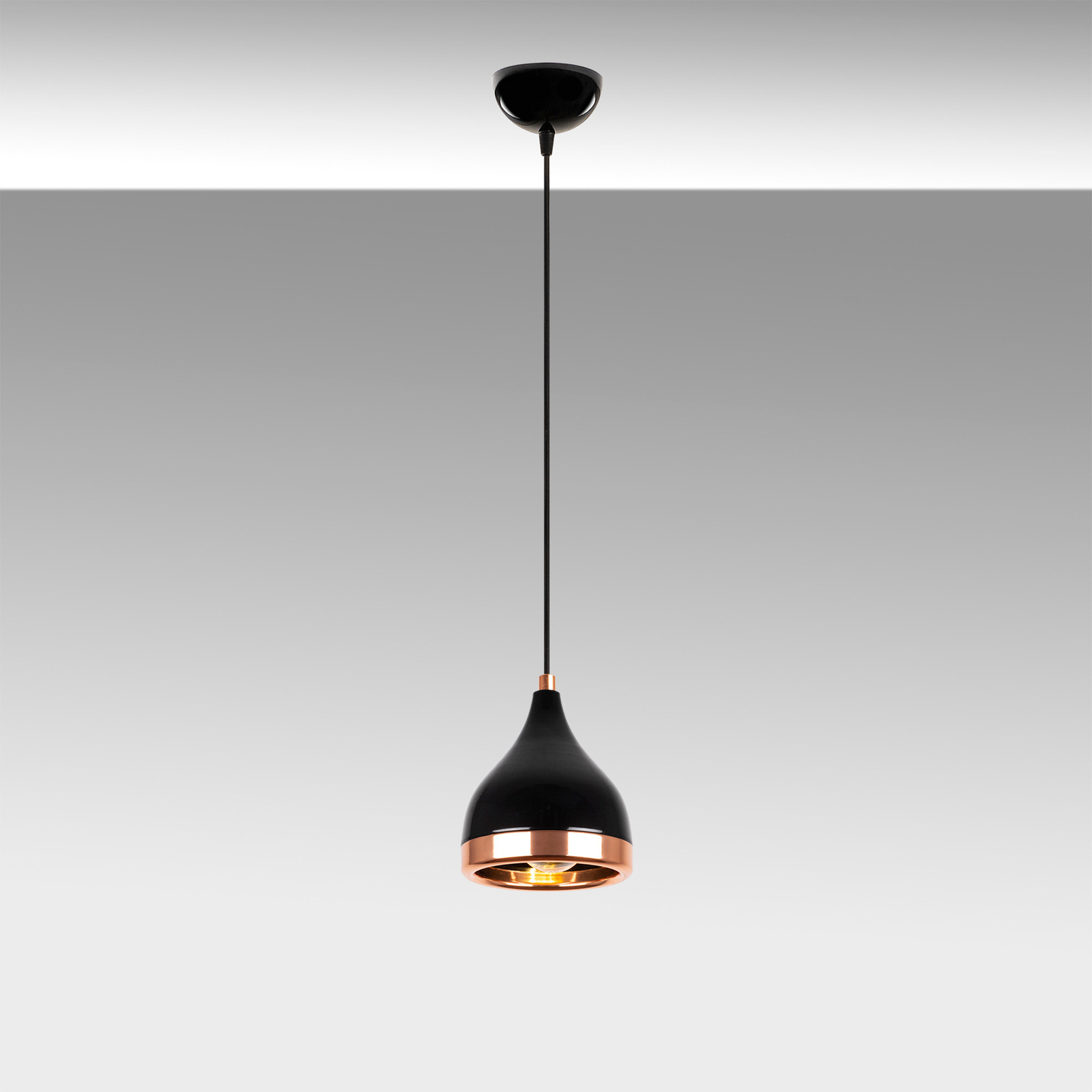 Hanglamp Yildo 7000 1-lamp Ø15cm zwart/koper