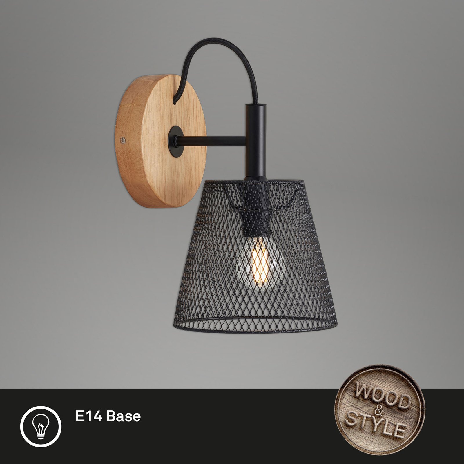 Wood & Style 2077 Vegglampe med skjerm av strekkmetall