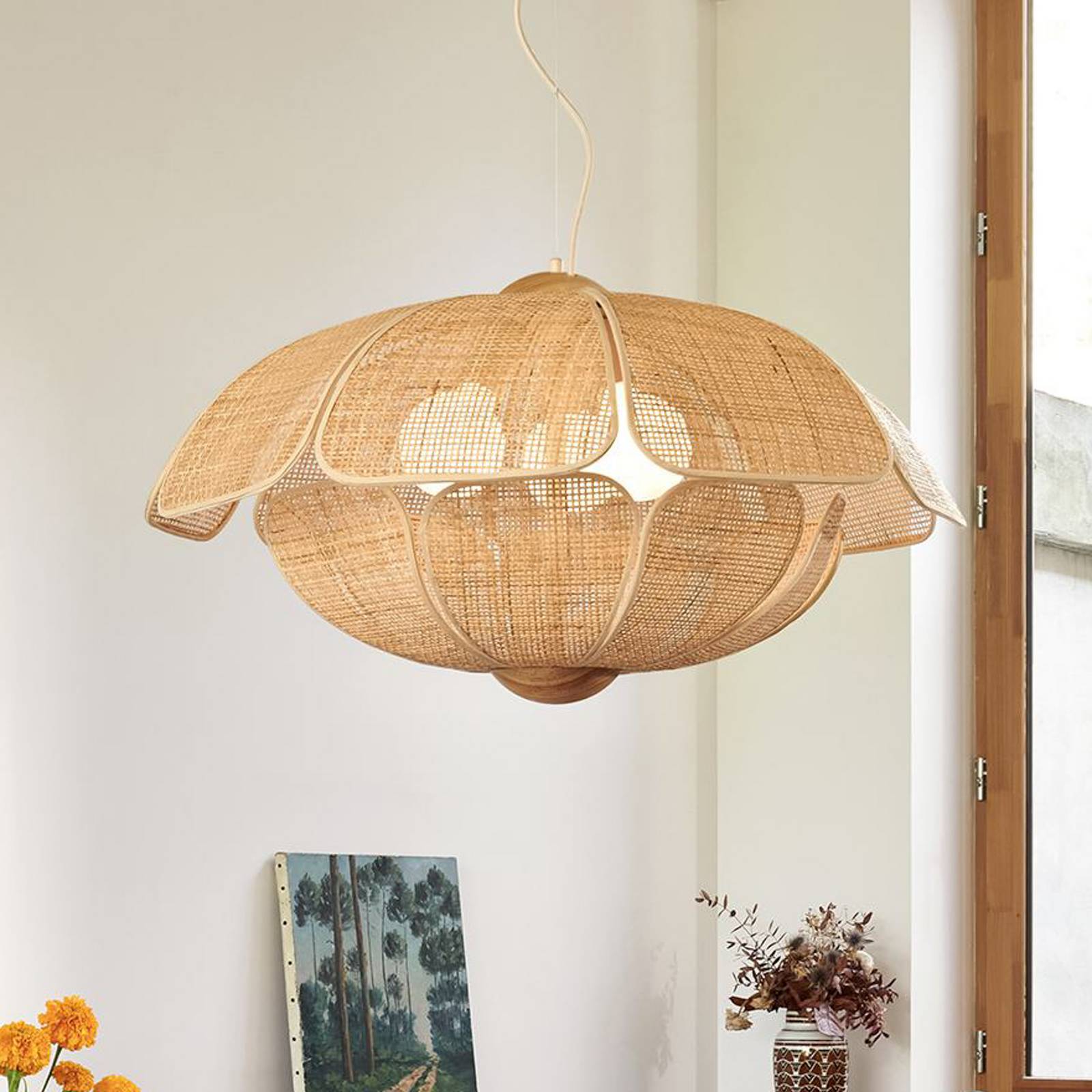 MARKET SET Suspension Coquillage, 70 cm, couleur naturelle, rotin