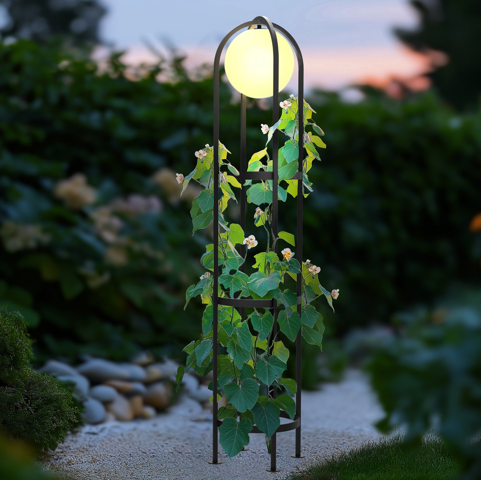 PLANT Lampa tarasowa, metal, 90 cm, kulista, czarna - Lucande PLANT Lampa tarasowa, metal, 90 cm, kulista, czarna - Lucande