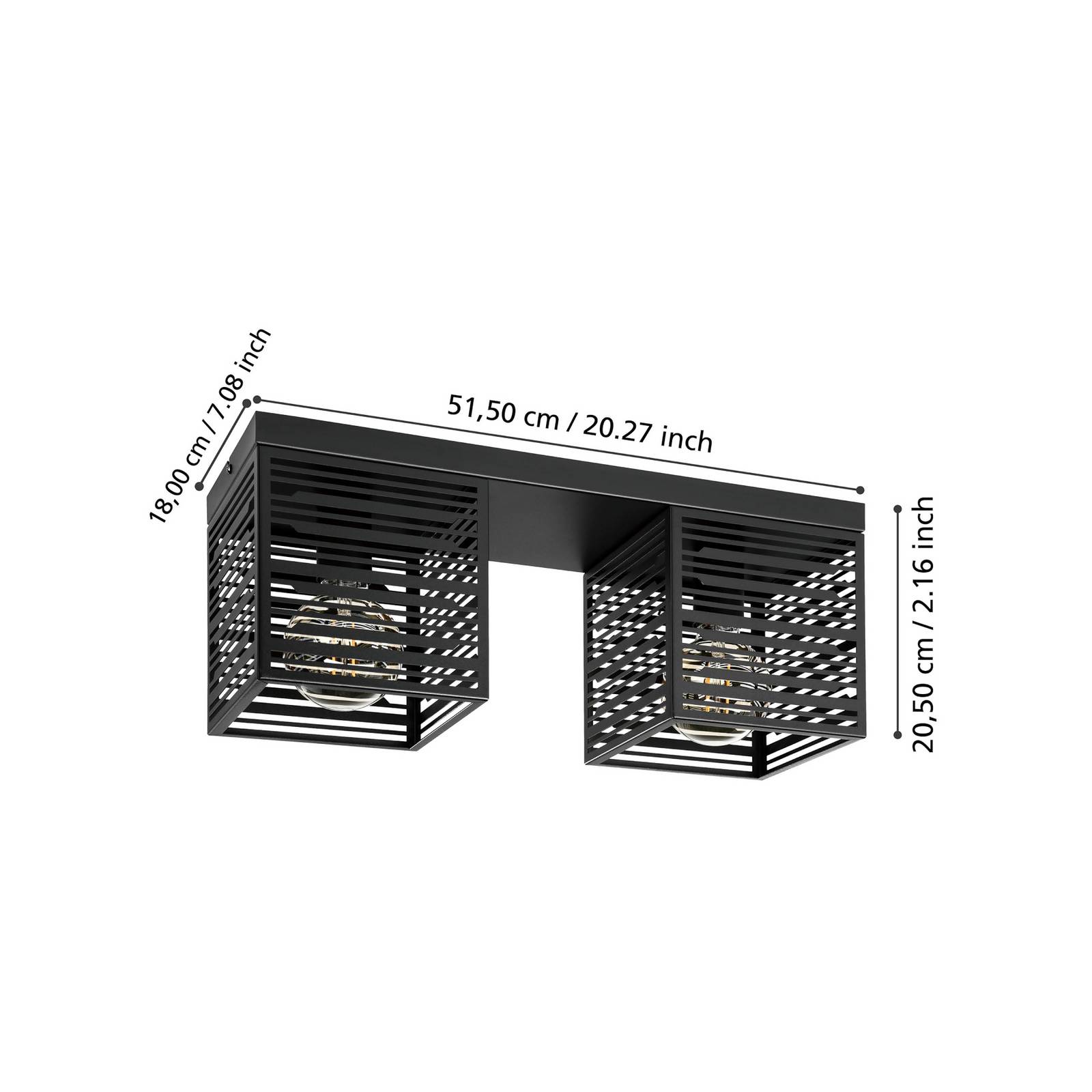  Eglo Eglo Piedritas Ceiling Lamp, Two Black Square Shades 