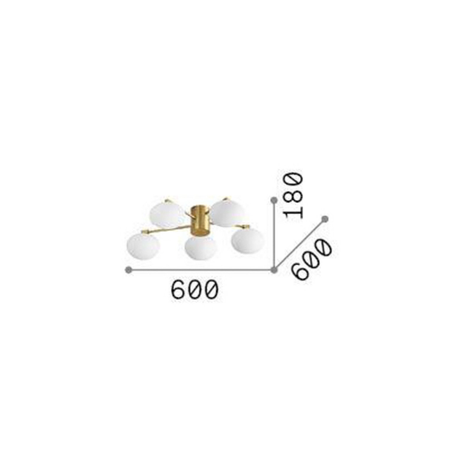 Ideal Lux Plafonieră Hermes de culoare alamă 60 cm cu 5 lumini de sticlă