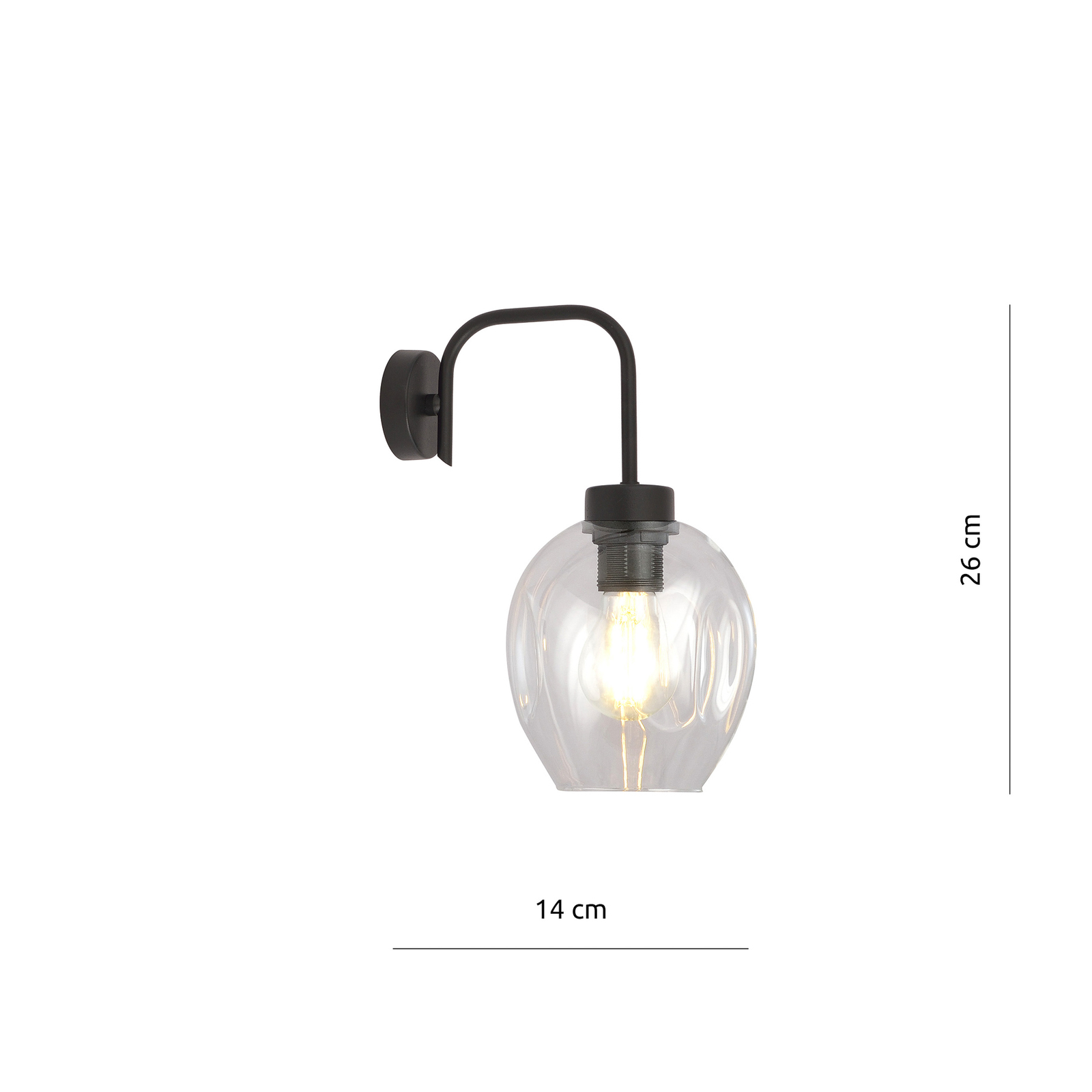 Vegglampe Kanja, 1 lyskilde, svart/transparent