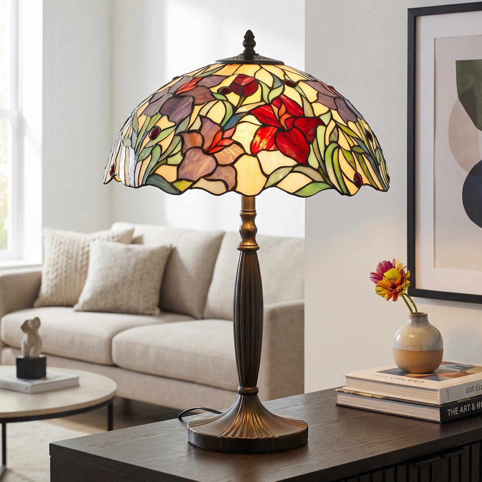 Květinová stolní lampa ATHINA, ruční výroba 62 cm