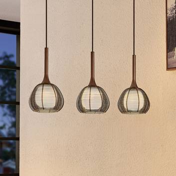Lucande Tetira hanglamp, 3-lamps, lang, bruin