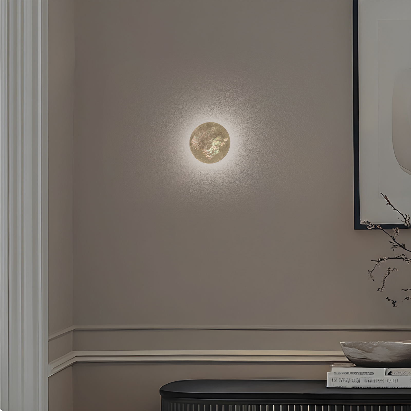 LED nástenné svetlo Ring S, Ø 15 cm, preglejka, zlatá farba