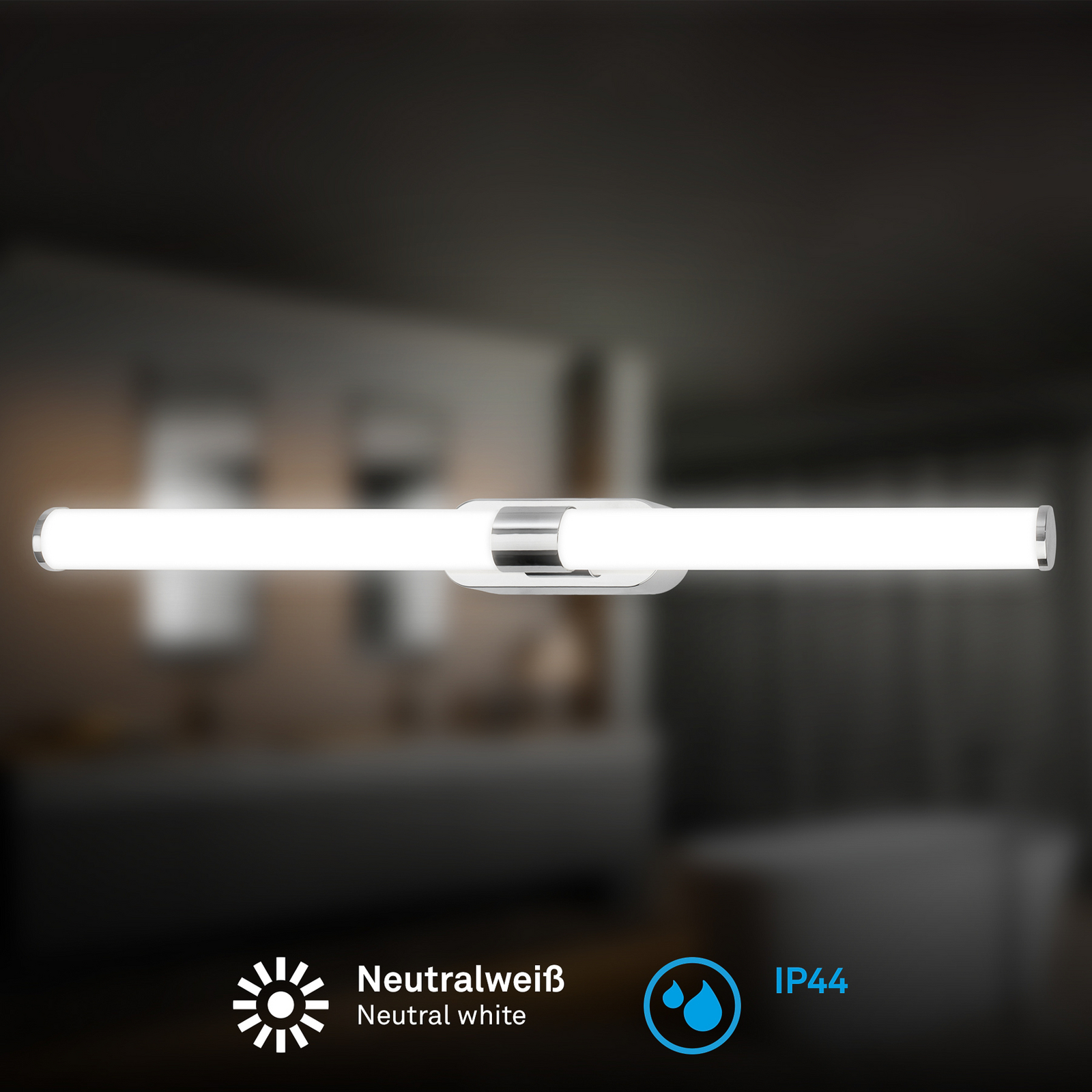 LED sienas lampa Runt, garums 60 cm, hroms, 4000 K, IP44