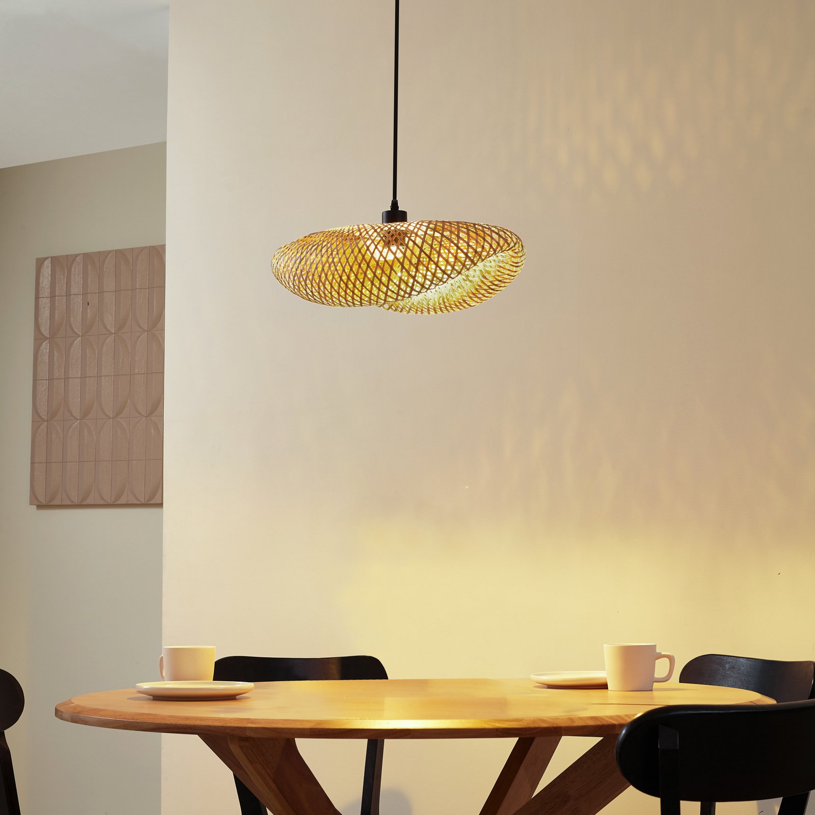 Lindby Hängeleuchte Eleane, Bambus, natur, Länge 50 cm, E27