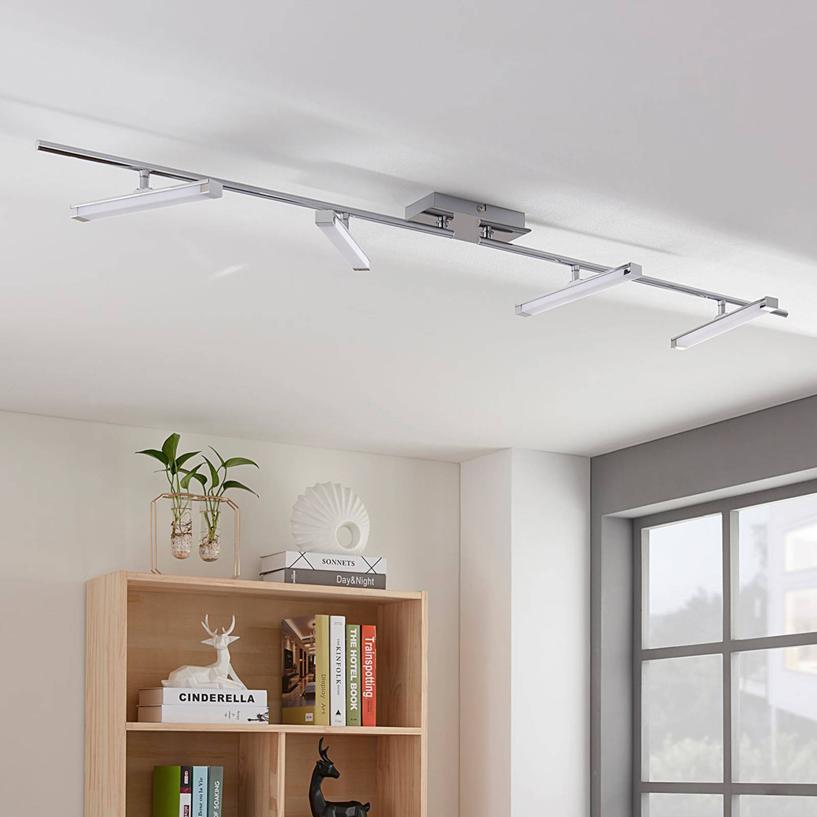 Lindby Pilou - plafonnier LED à 4 lampes, dimmable, pour Cuisine, Luminaire, Lamp, acrylique, métal, 3.2 W, L: 128 cm, l: 25 cm, H: 9.5 cm