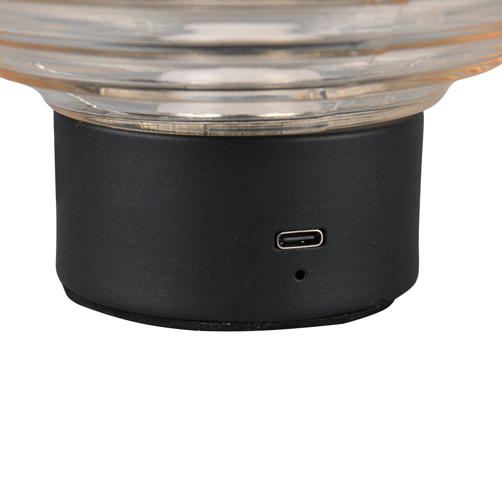 Candeeiro de mesa recarregável Earl LED, preto/âmbar, altura 14,5 cm, vidro