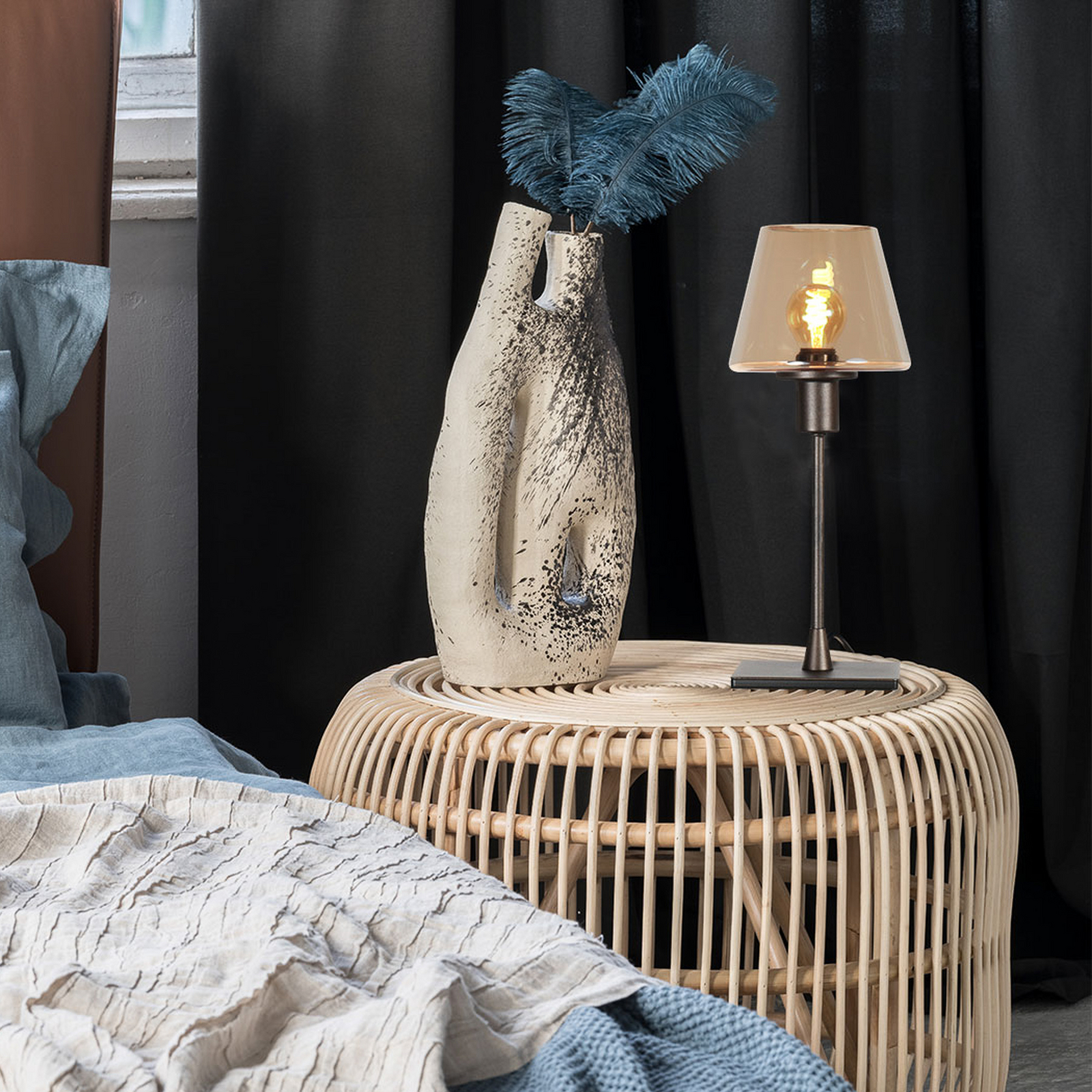 Galda lampa „Ancilla“ brūna/dzintara krāsā, 33 cm, metāls, stikls, E14