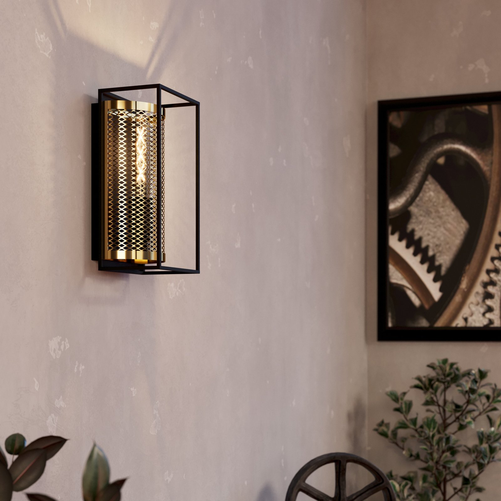 Candeeiro de parede Nohales, altura 32 cm, preto/latão