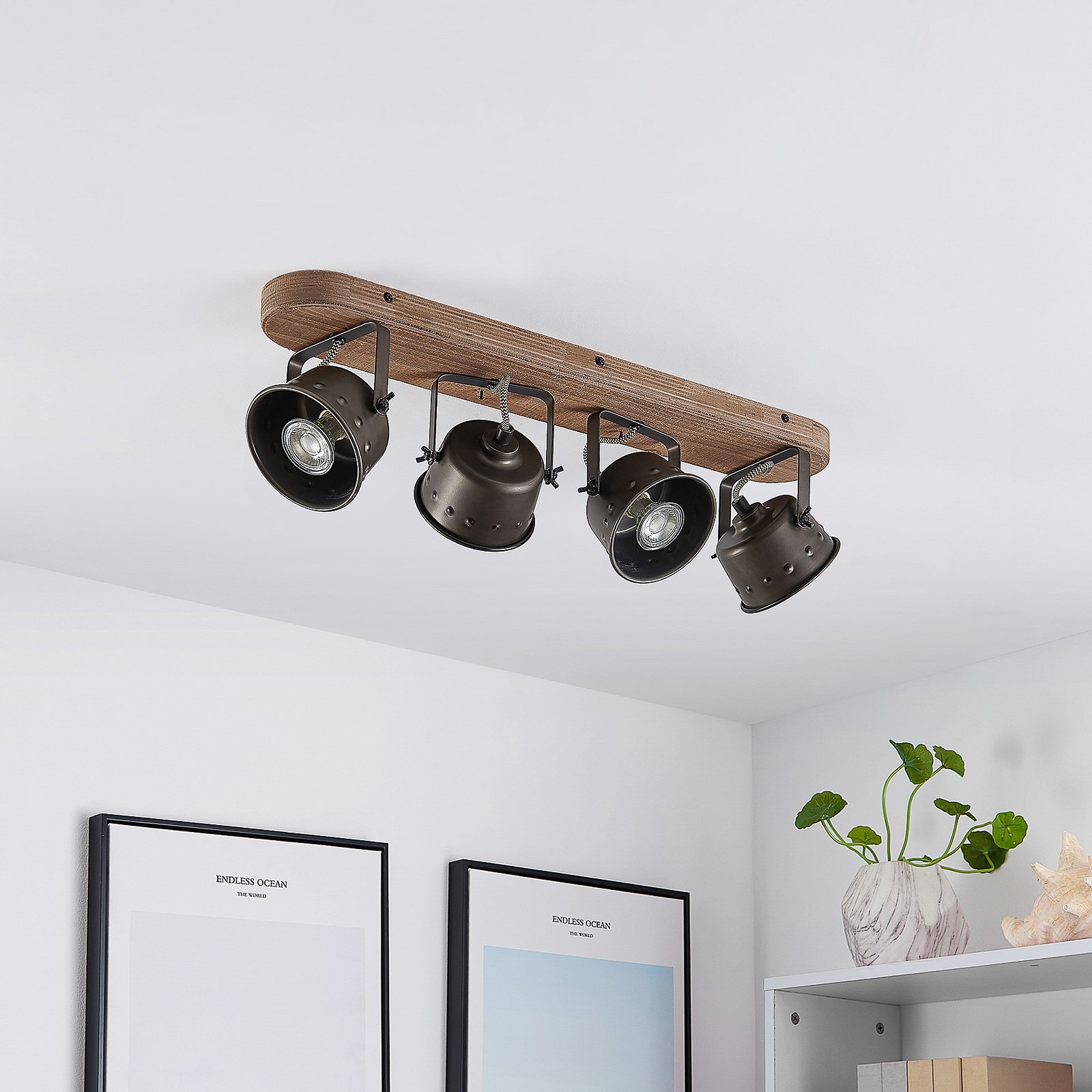 Rubinjo 4 Ceiling Lamp Wood/Black - Lindby