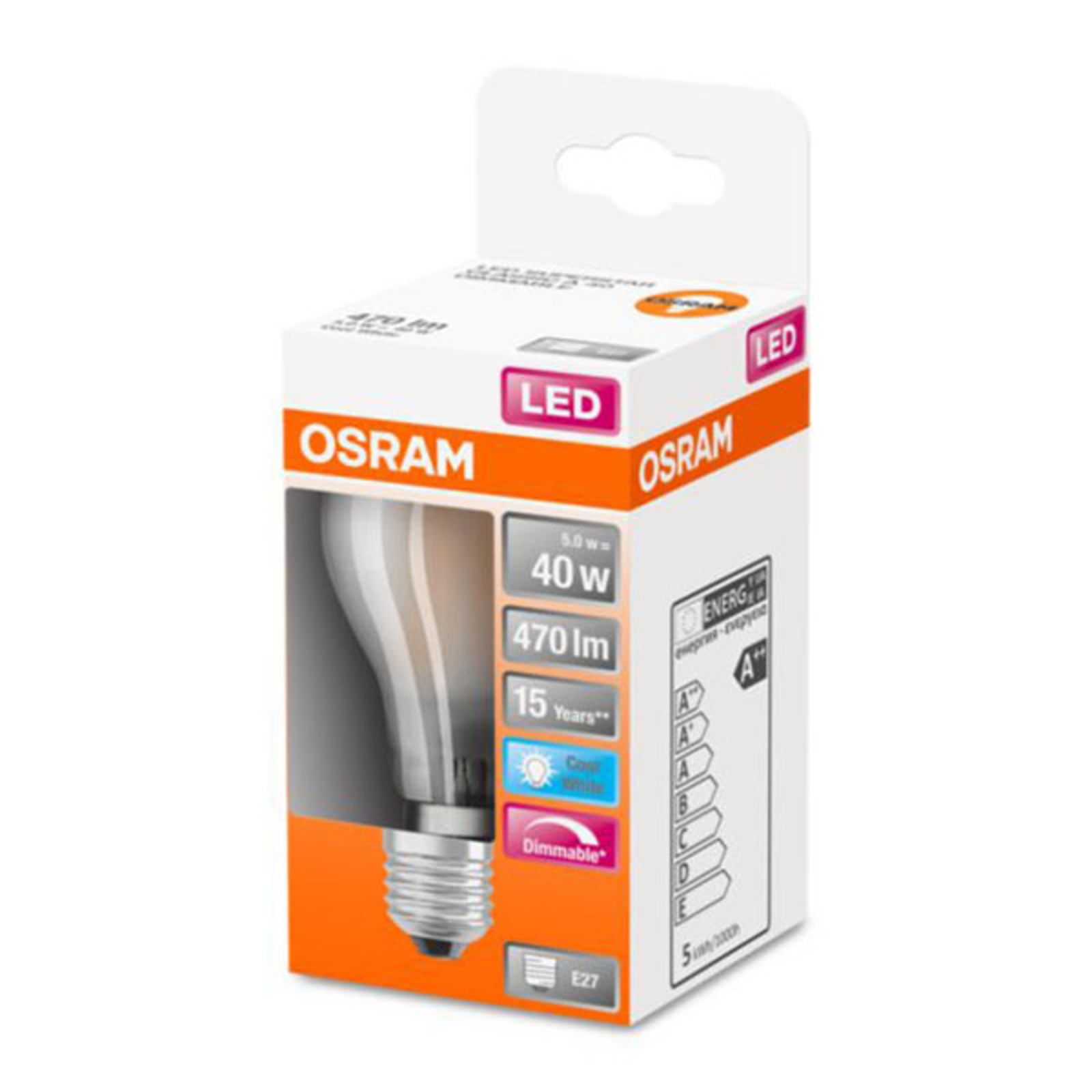 OSRAM Classic A LED lamp E27 5W 4.000K mat dim