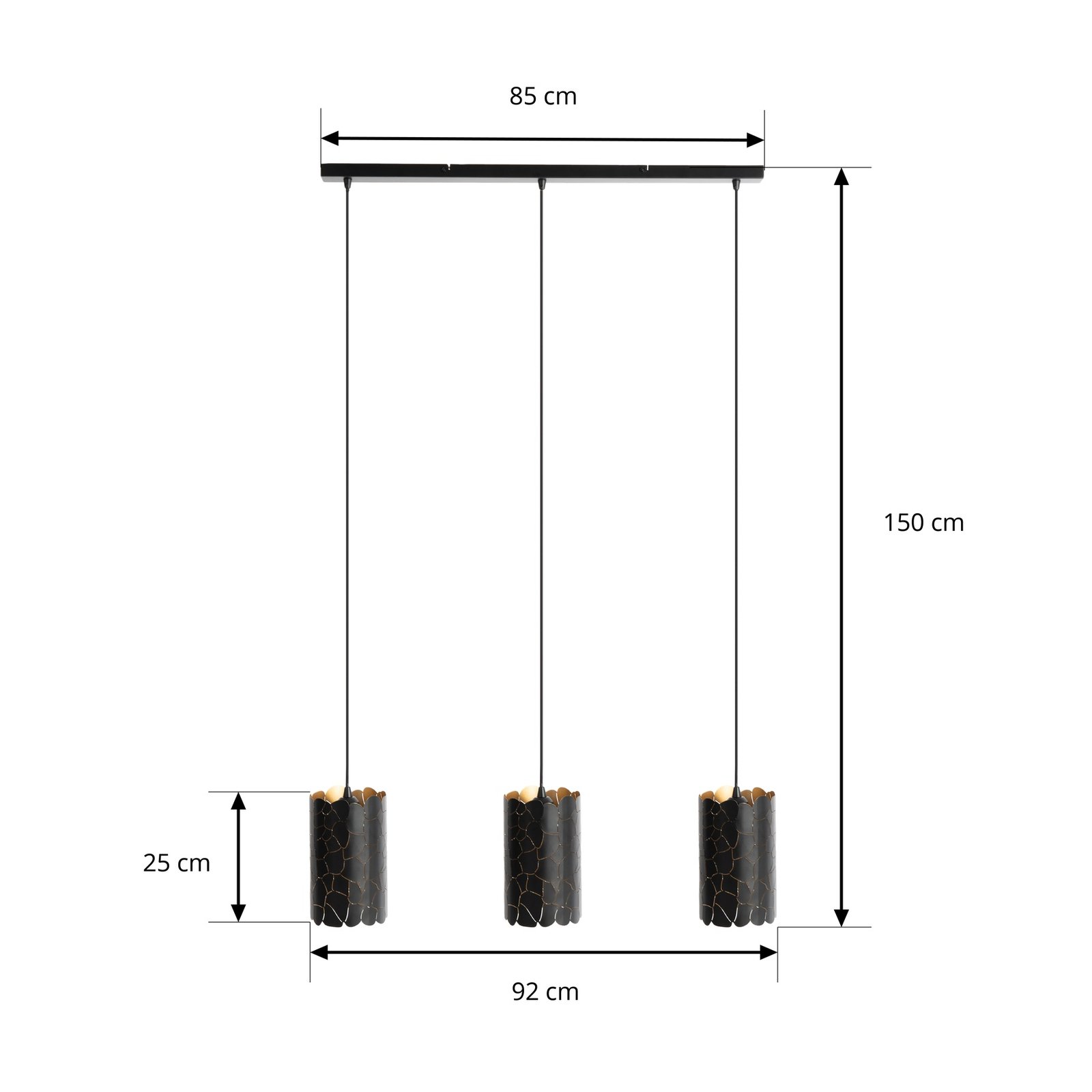 Lindby suspension Aralena, noir/or, 3 lampes, métal