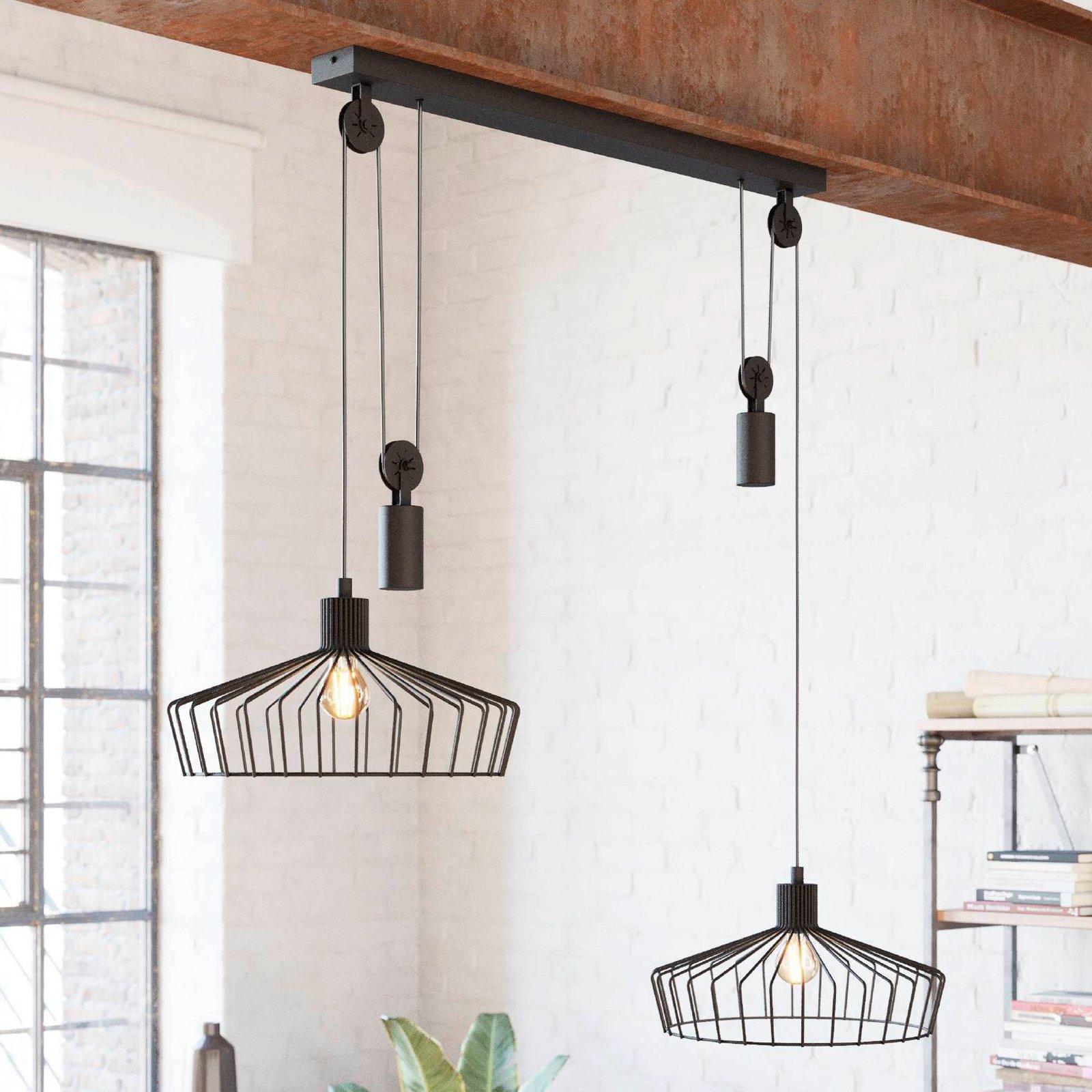 Winkworth hanging light, cage lampshade, 2-bulb