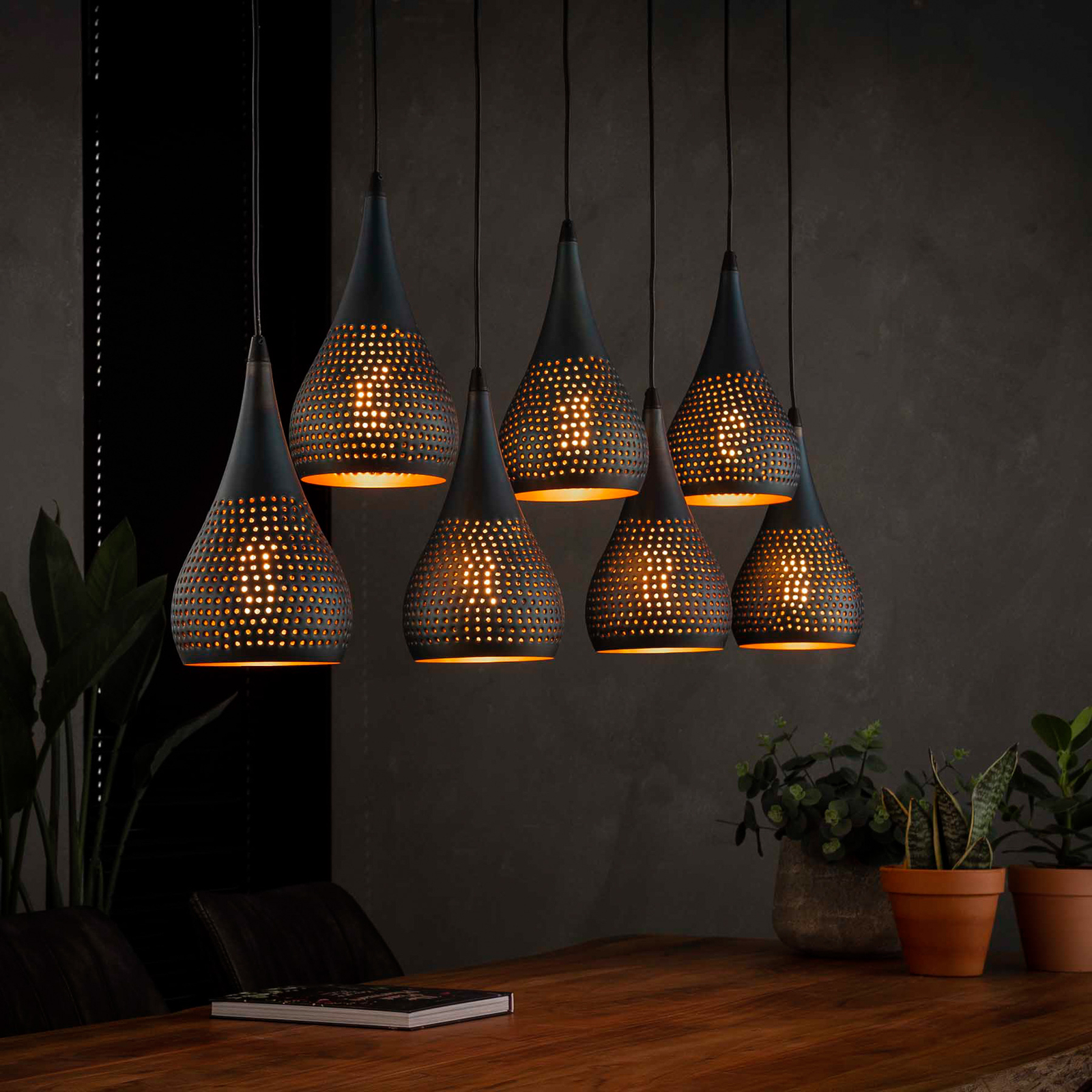 Hanglamp Bombur, zwart-bruin, 7-lamps