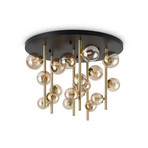 IDEAL LUX plafondlamp Perlage messing/amber, Ø 70 cm, 18 lampen