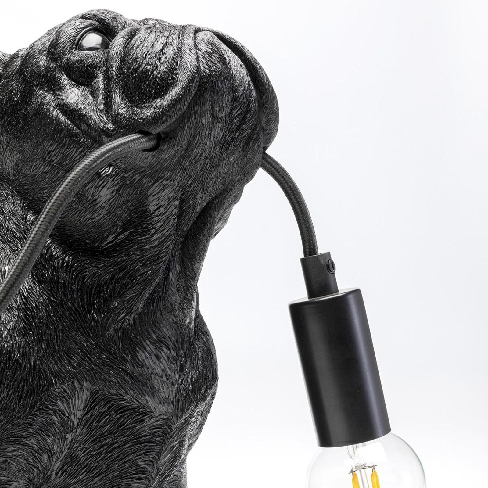 Kare lámpara de mesa Toto, negro, resina sintética, figura de perro