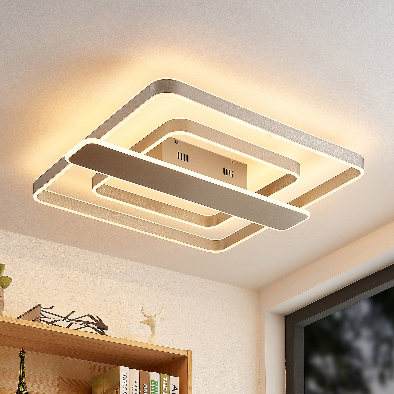 Lucande Linetti LED ceiling angular nickel 70 cm