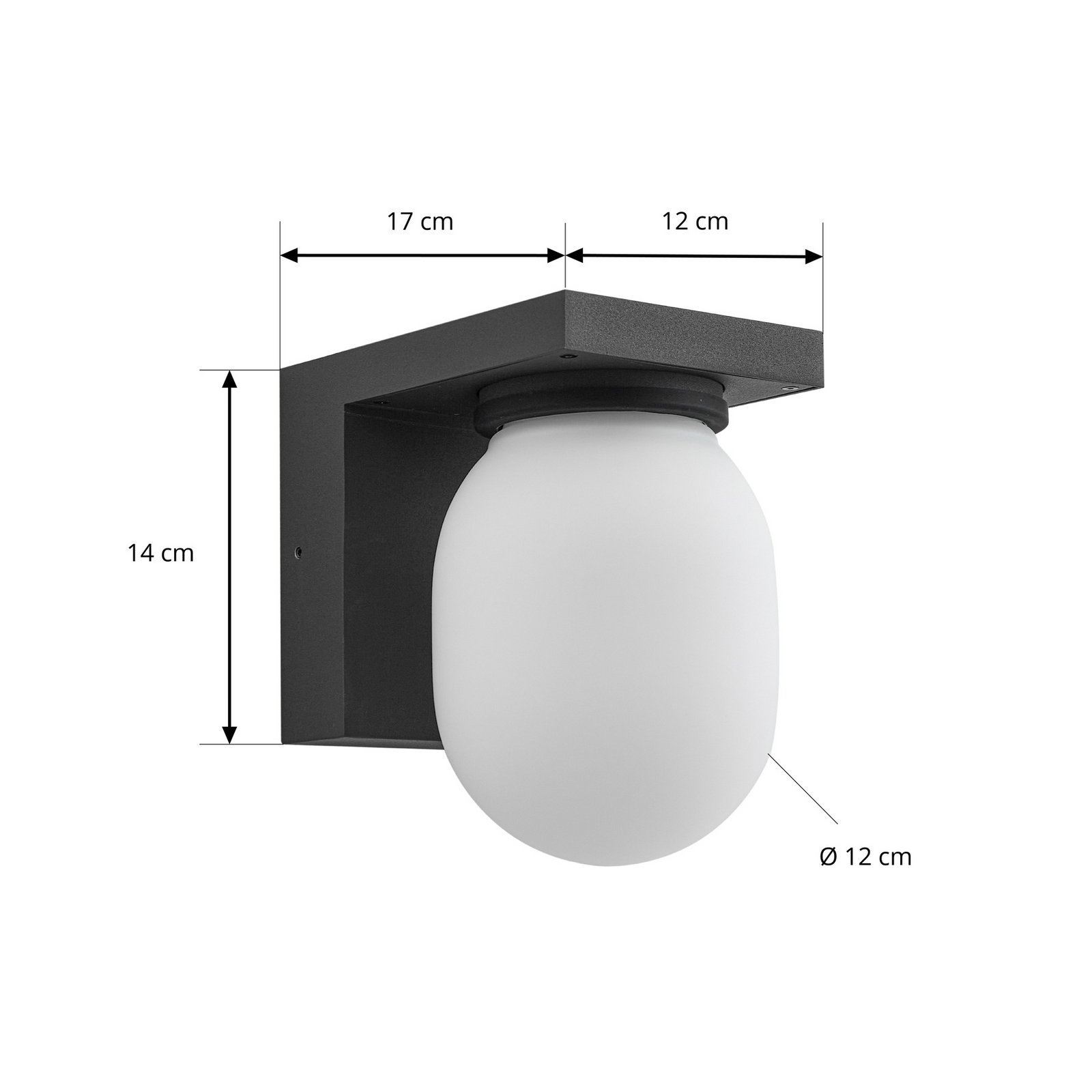 Ovaali buitenwandlamp, IP65, donkergrijs, glas - Lucande Ovaali buitenwandlamp, IP65, donkergrijs, glas - Lucande