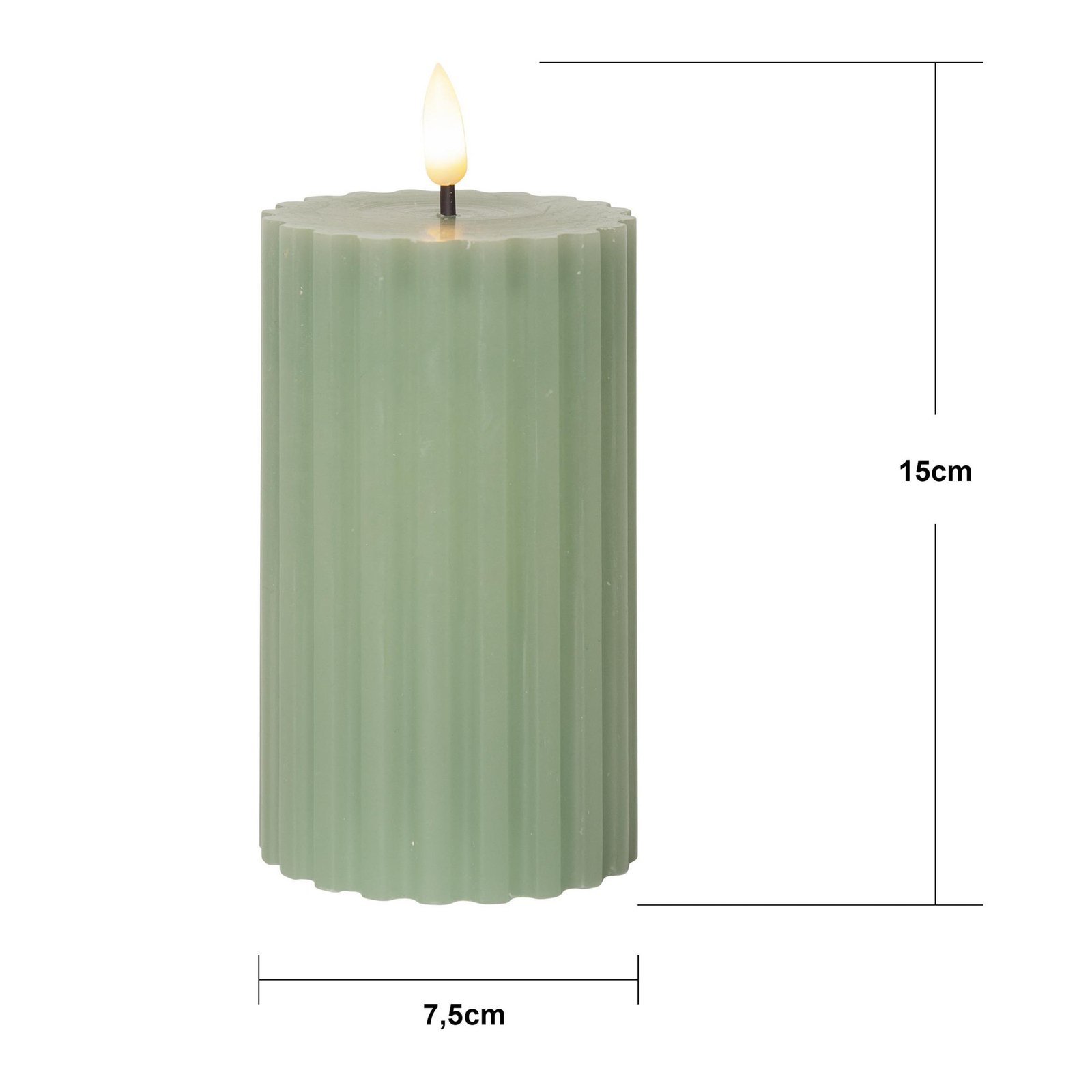 LED candle Flame strip green 15 cm real wax battery operated