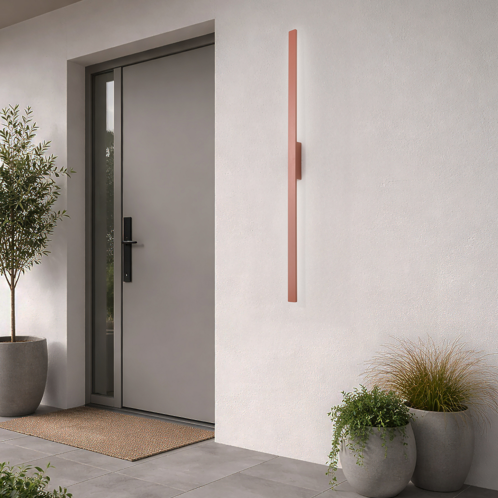 LED-vegglampe Demi L, teglrød, aluminium, høyde 144 cm, IP54