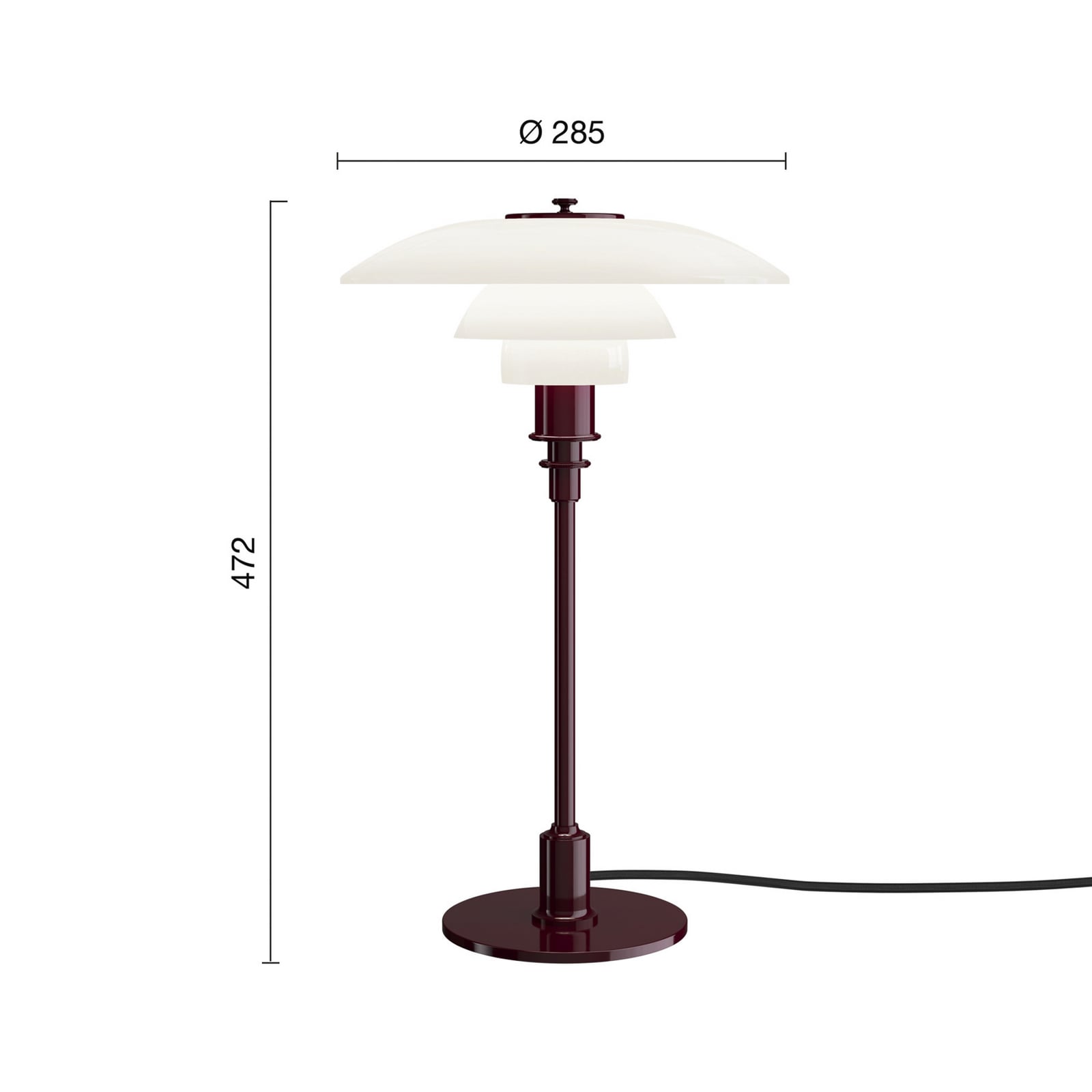 PH 3/2 pöytälamppu, kiiltävä viininpunainen, Ø 28 cm – Louis Poulsen PH 3/2 pöytälamppu, kiiltävä viininpunainen, Ø 28 cm – Louis Poulsen
