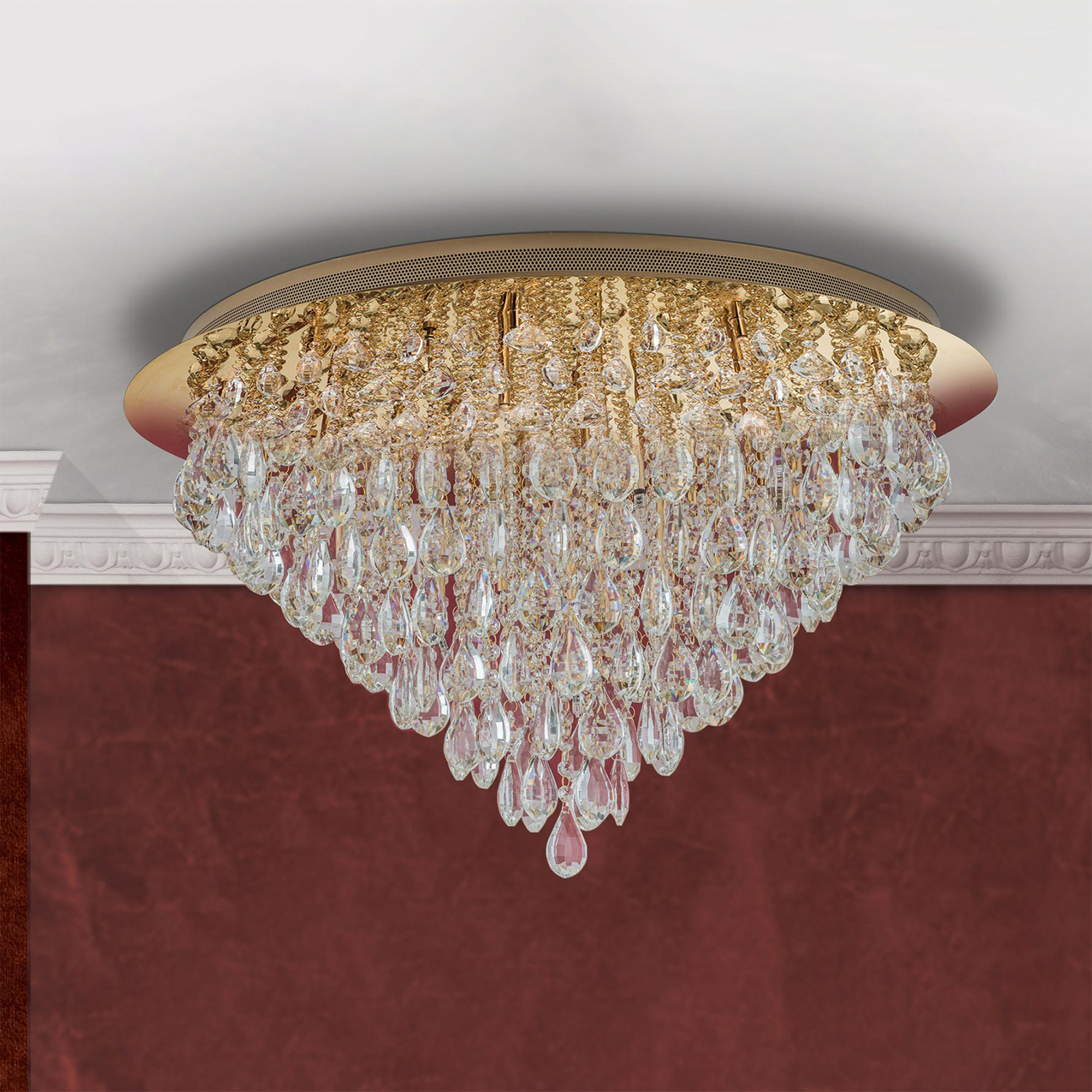 Celeste plafondlamp met K9 kristallen, Ø75cm, goud
