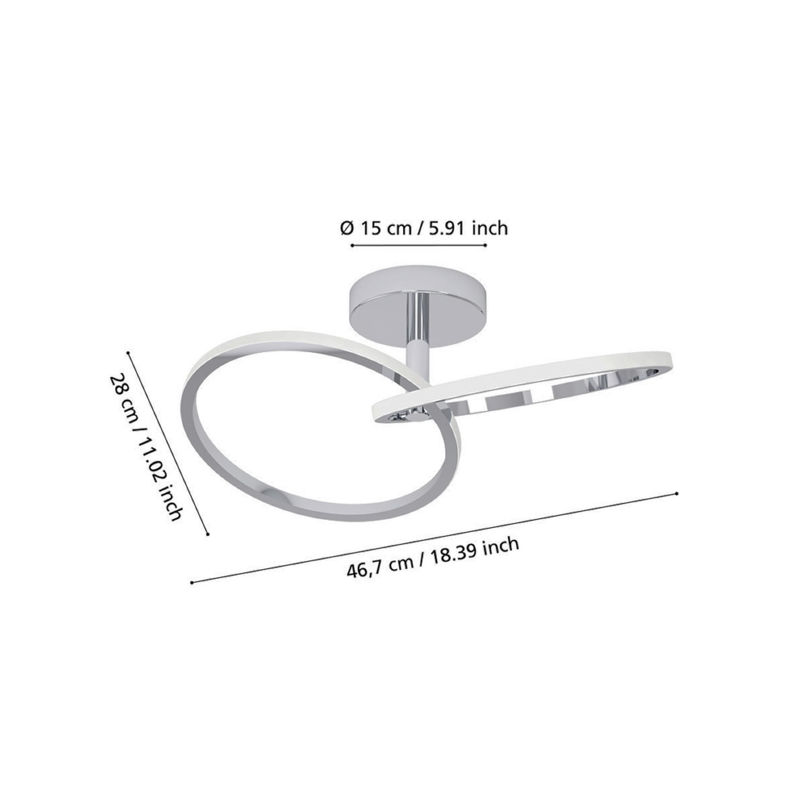 EGLO CONGIUNTI LED ceiling lamp, chrome-coloured, 47 x 28 cm, CCT