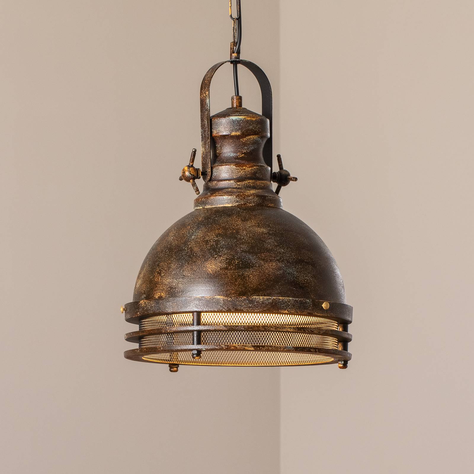 Hängeleuchte Saglam, 1-flammig, altmessing, Ø 30 cm, Metall günstig online kaufen