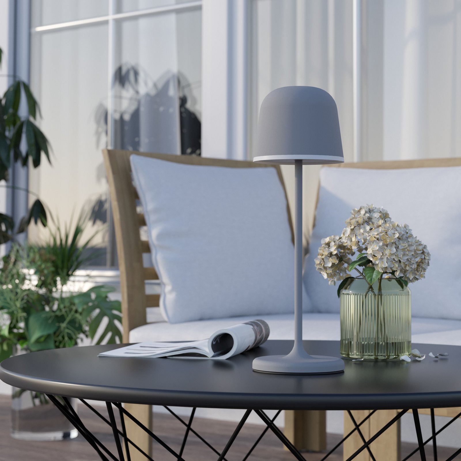 LED-bordlampe Mannera med batteri, grå