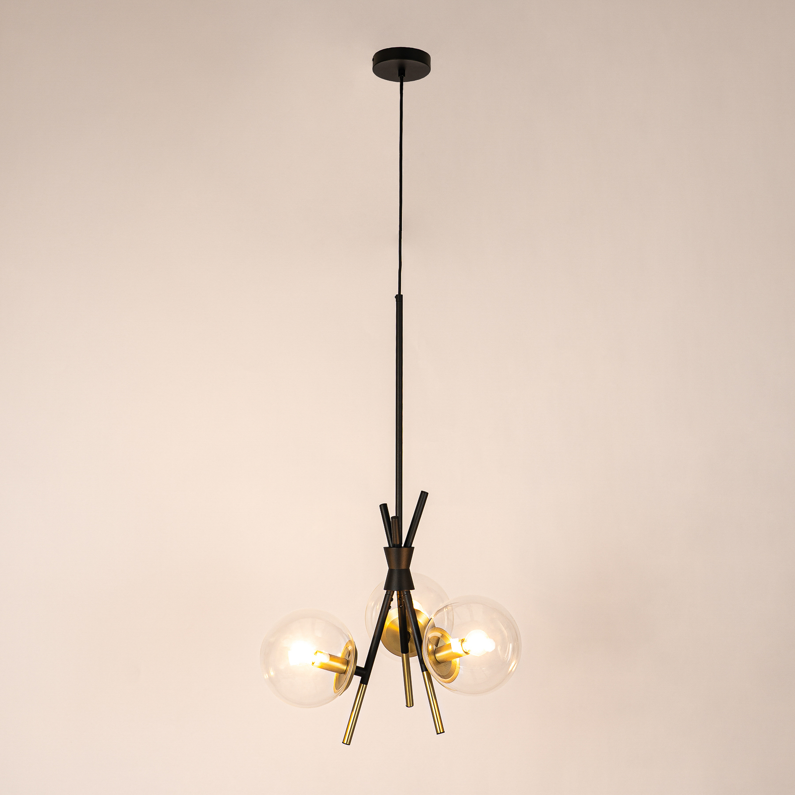 Lucande Sotiana lampada a sospensione, a 3 luci, rotonda, ottone