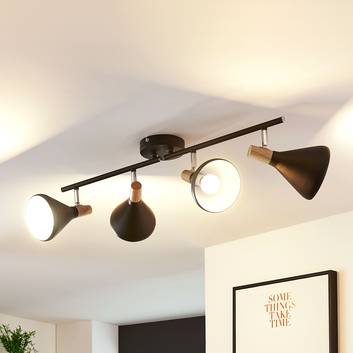 Zwarte LED plafondlamp Arina met houten details