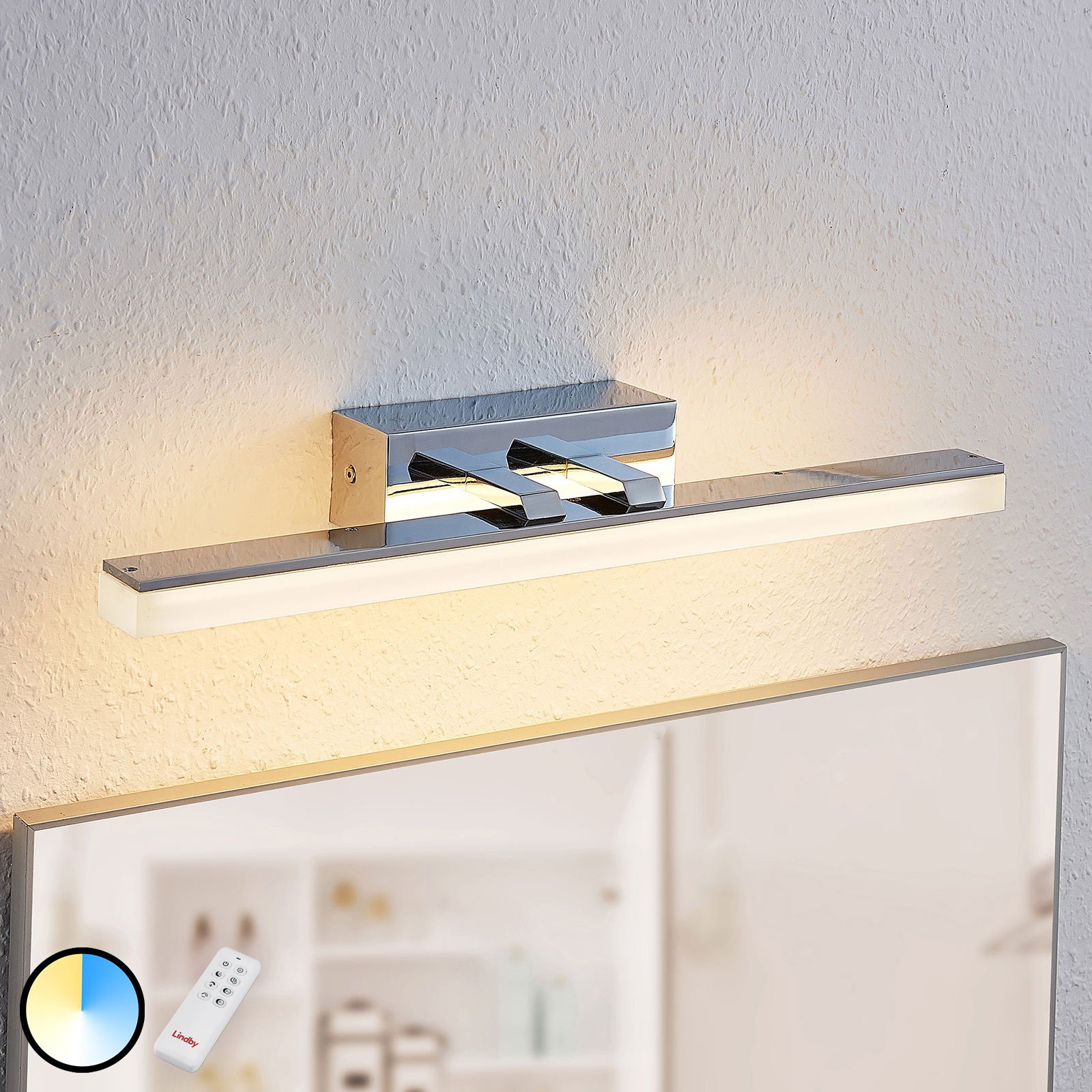 Lindby Bernie LED mirror light, CCT, IP44, 46 cm, for Bathroom, metal, plastic, 10 W, energy efficiency: A+, W: 46 cm, H: 5.5 cm