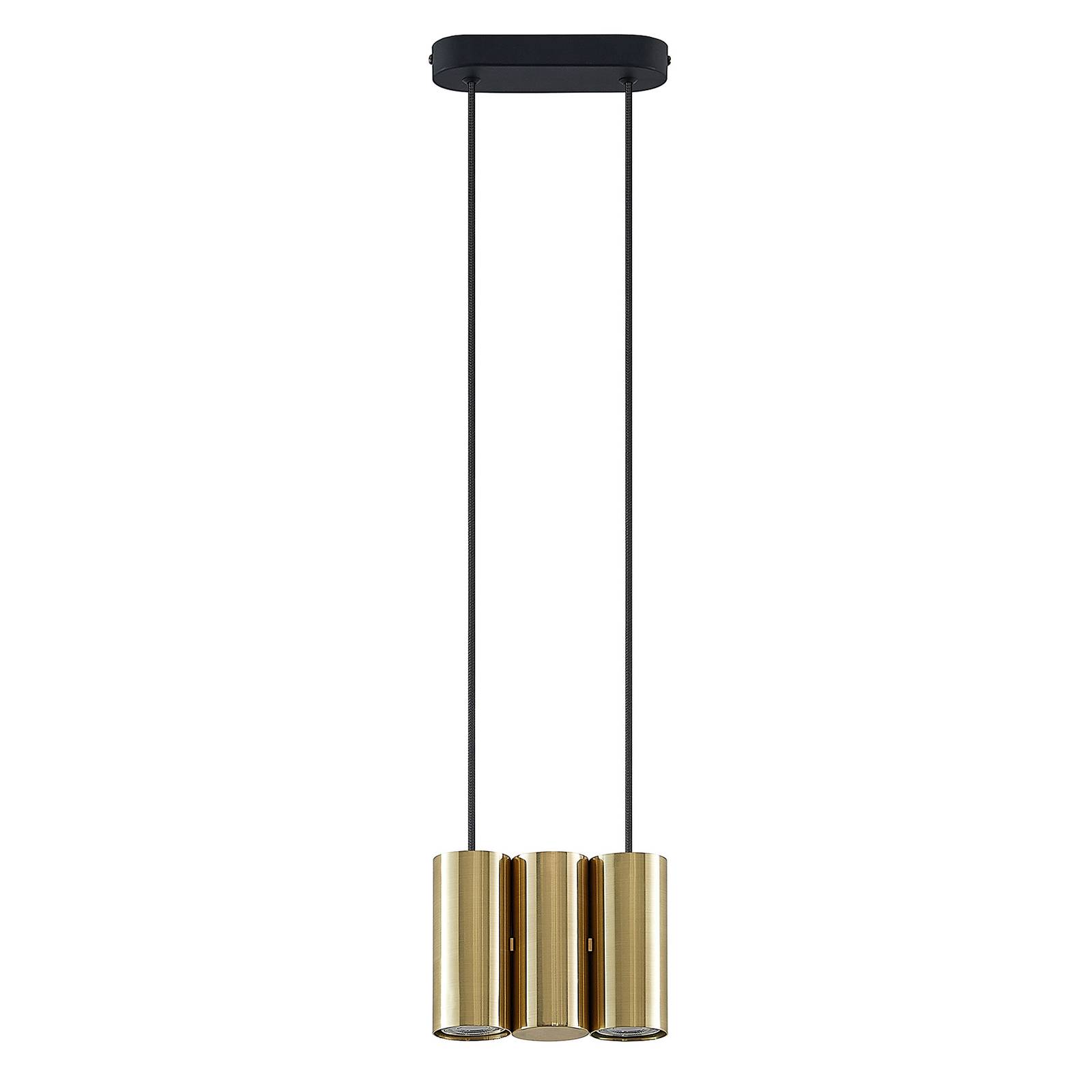 Lucande Cesur hanging light, 3-bulb, brass, for Living / Dining Room, steel, GU10, 10 W, L: 18 cm, W: 6 cm