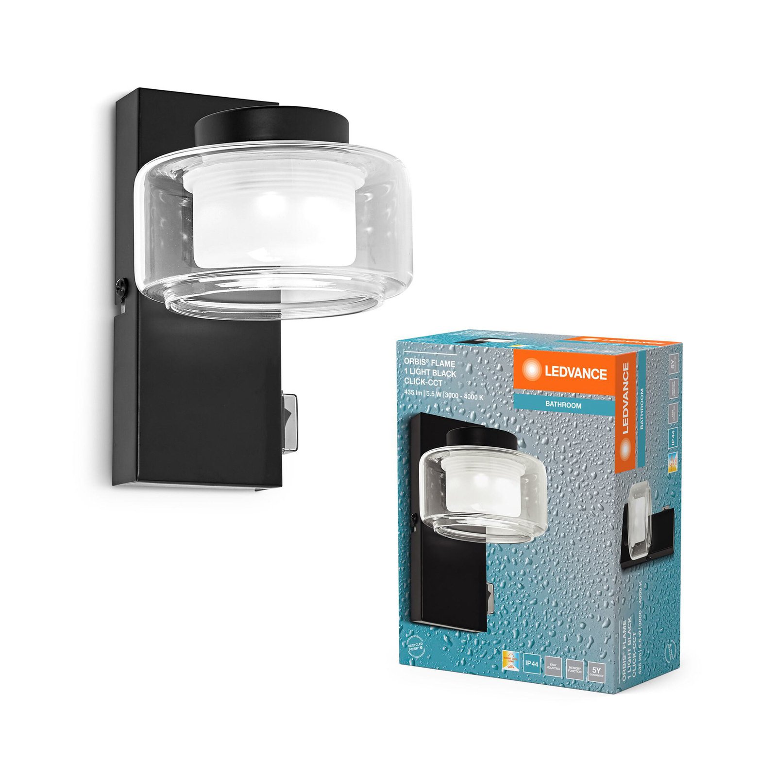 LEDVANCE Applique murale LED Orbis Flame, à 1 lampe, noir, IP44