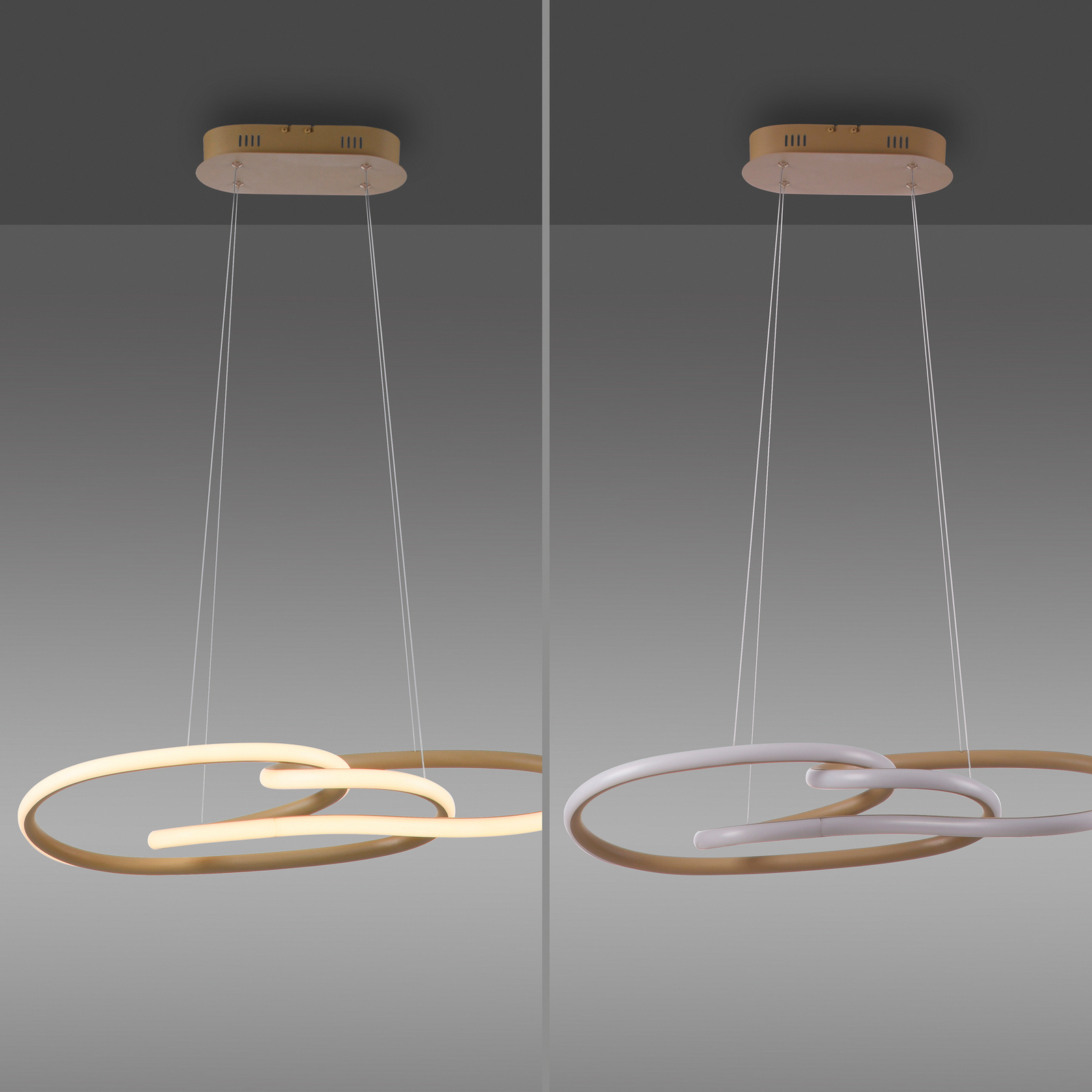 LED pakabinamas šviestuvas „TWIST“, smėlio spalvos, ilgis 76 cm, metalinis LED pakabinamas šviestuvas „TWIST“, smėlio spalvos, ilgis 76 cm, metalinis
