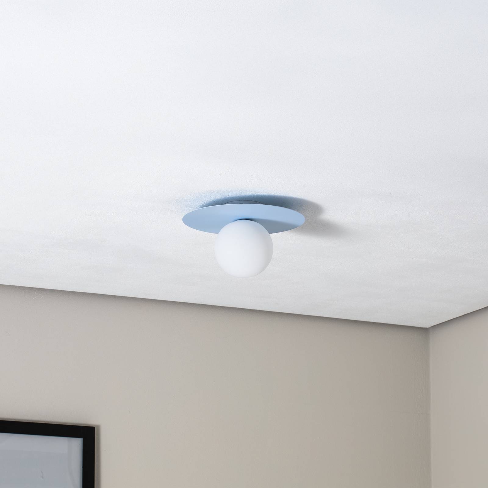 Lampa sufitowa Pixie, jasnoniebieska, szkło, Ø 25 cm, kulista, G9