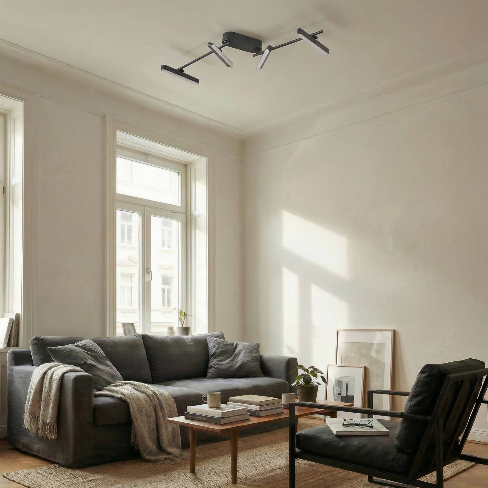 Lampa sufitowa LED Lindby Eldrin, 4-punktowa, czarna, listwa oświetleniowa