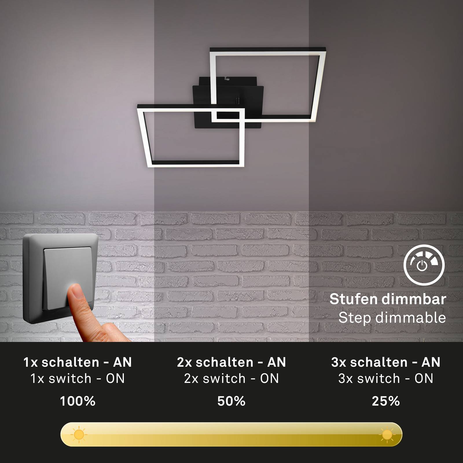 Lampa sufitowa LED Frame 2-pkt. switch dim czarna