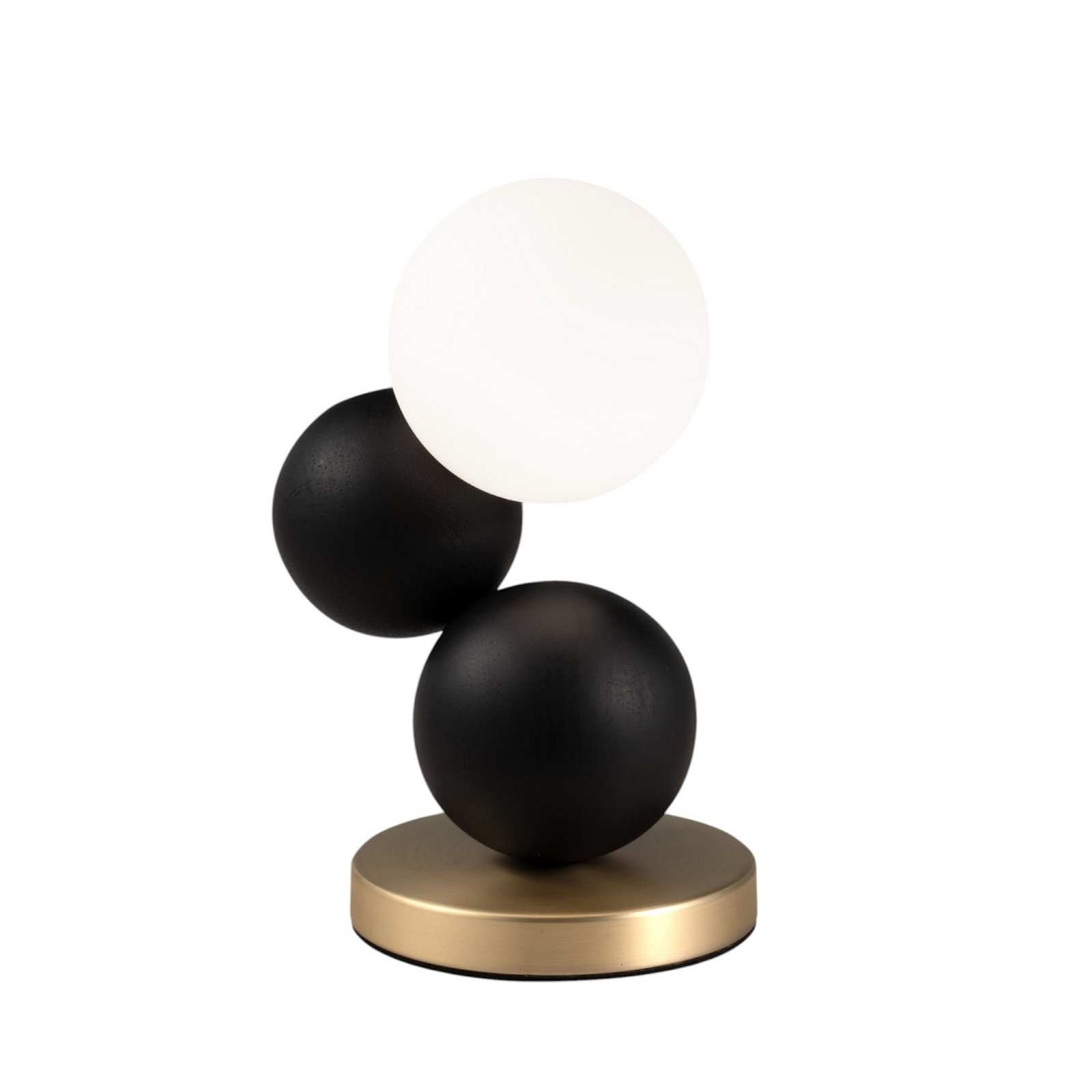 Micky table lamp, black/brass, wood, dimmable, G9