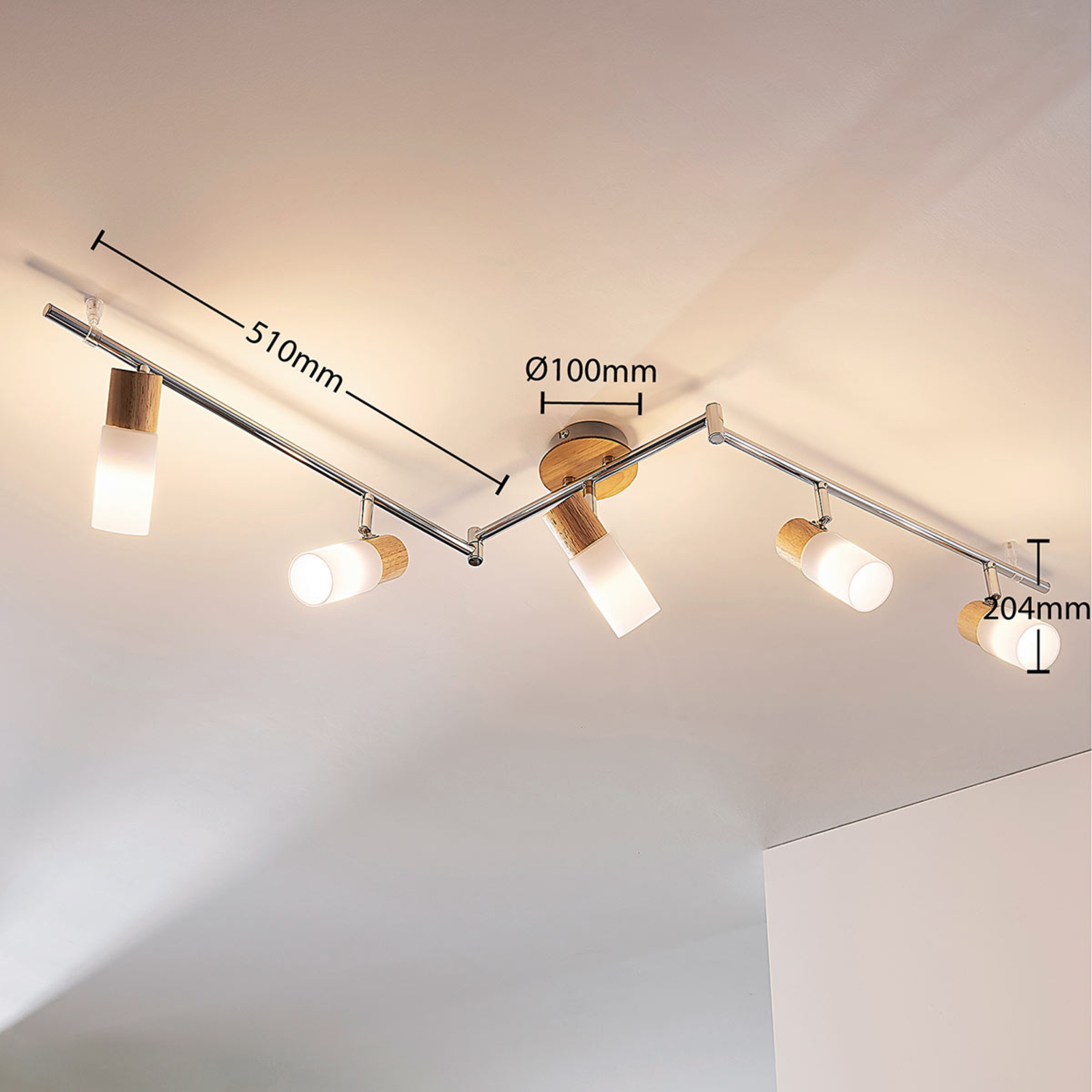 Christoph wooden spotlight, 5-bulb