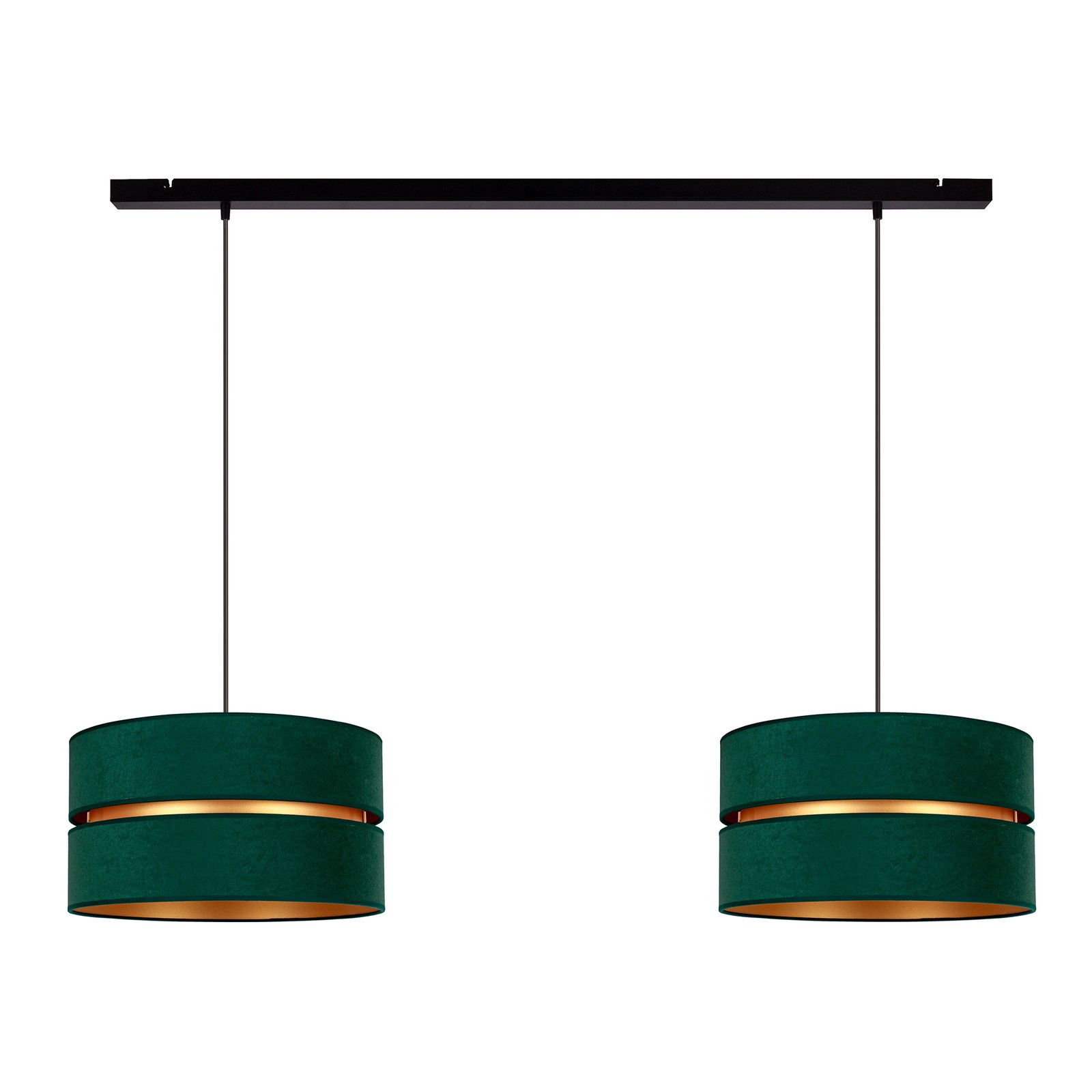 Duo pendant light, green/gold, 2-bulb