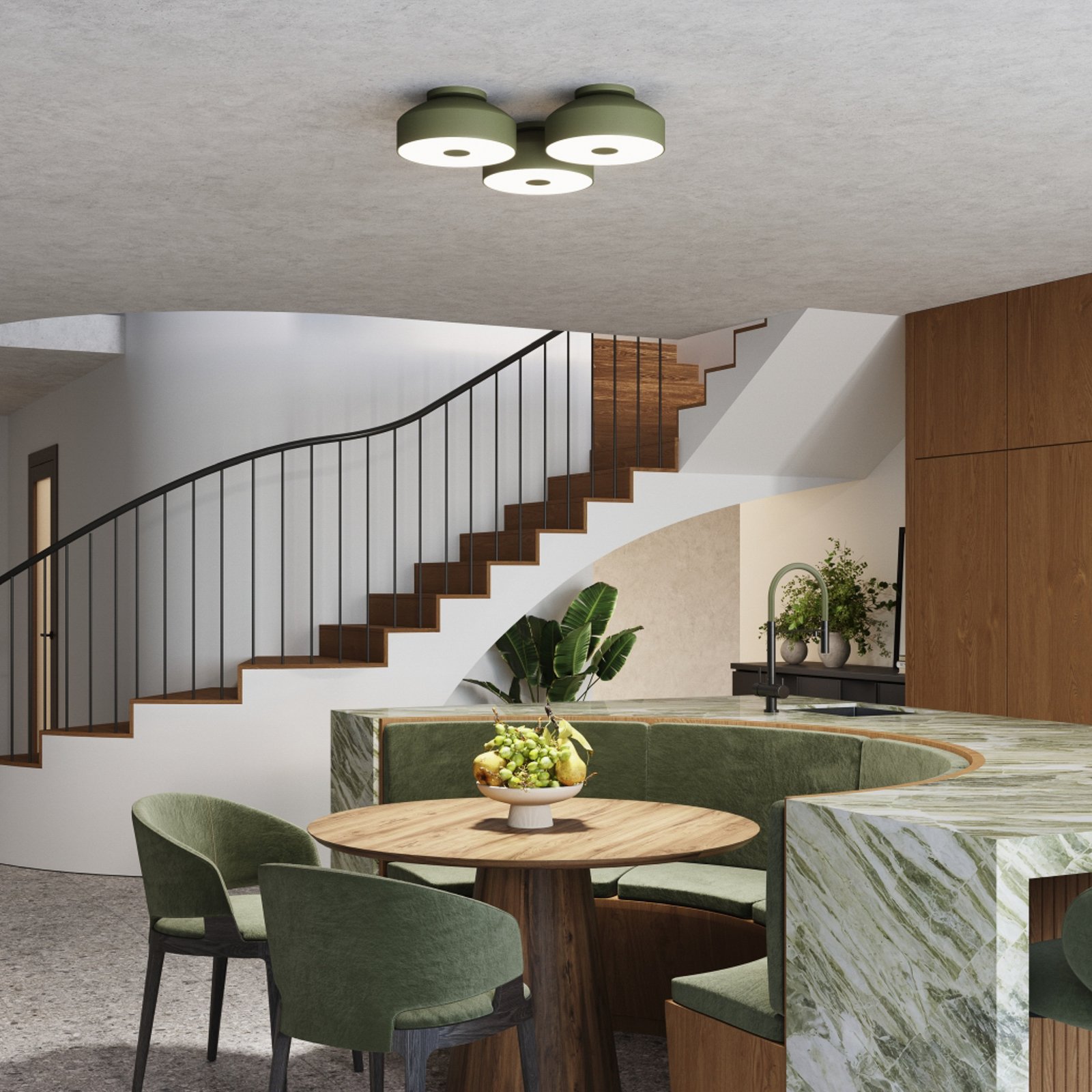 Taklampe CLARO, olivengrønn, Ø 30 cm, metall, 4 x E27