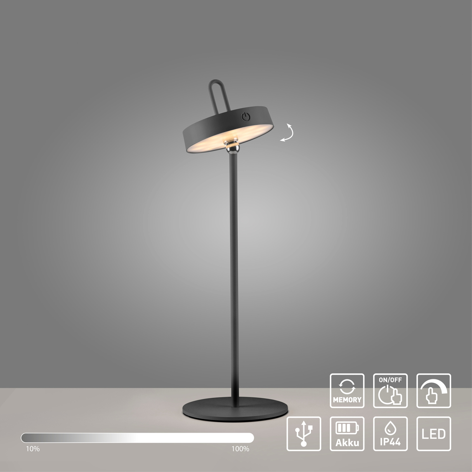 JUST LIGHT. Amag LED lampă de masă reîncărcabilă, negru, fier, IP44