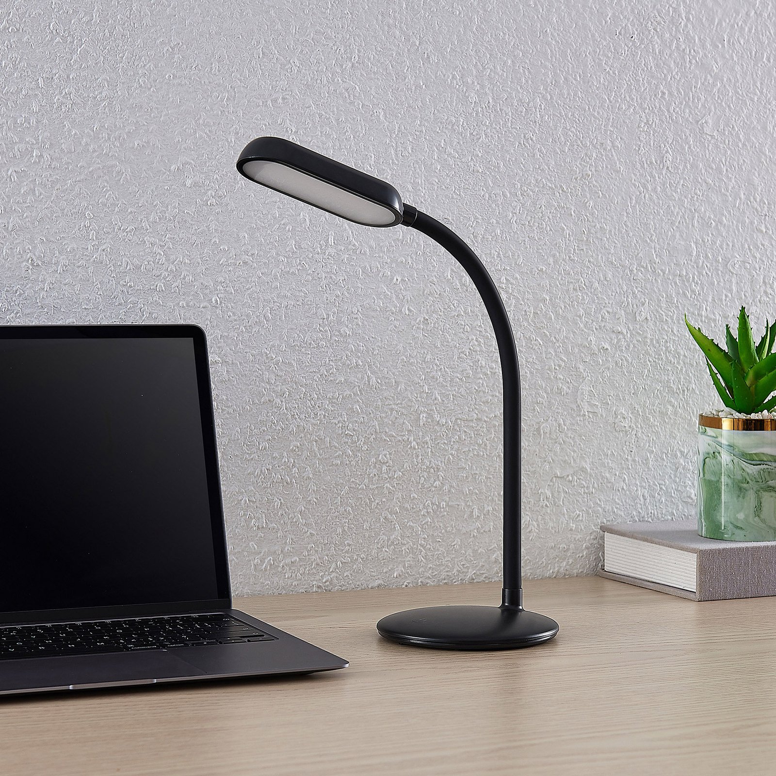 Prios LED-es újratölthető asztali lámpa Opira, fekete, USB, érintéses